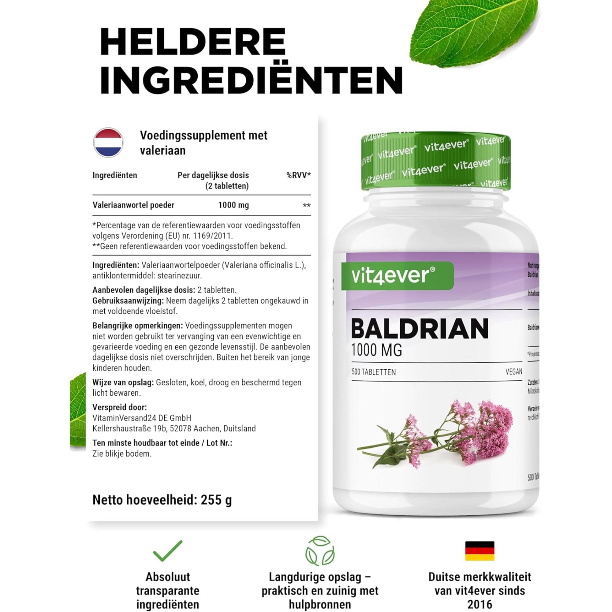Valeriaan 500mg | 500 Tabletten | Vit4ever