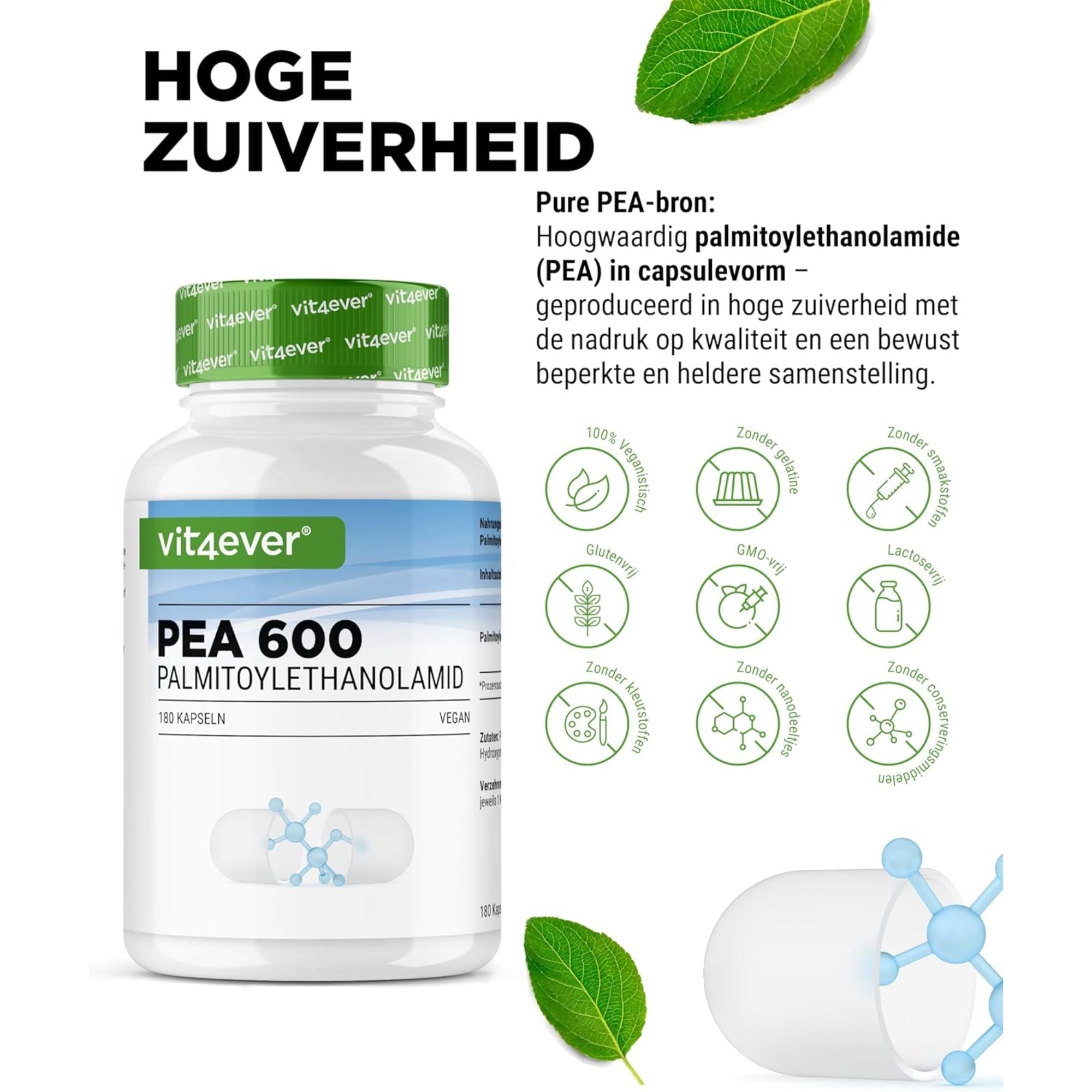 PEA 600 Palmitoylethanolamide | 180 Capsules | Vit4ever