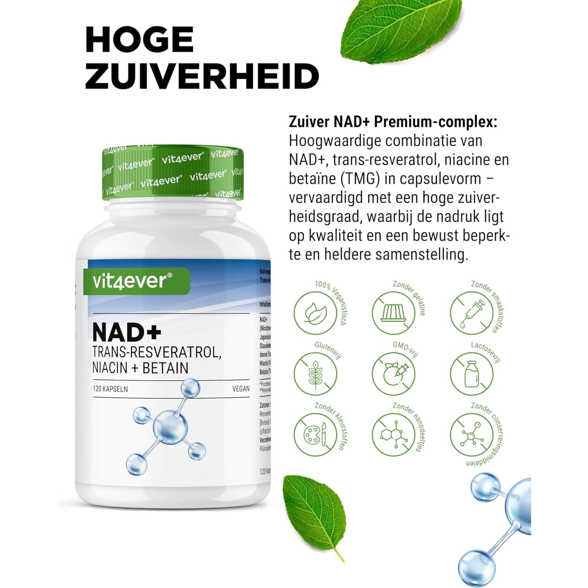 NAD+ met Trans-Resveratrol, Niacine & Betaïne | 120 Capsules | Vit4ever