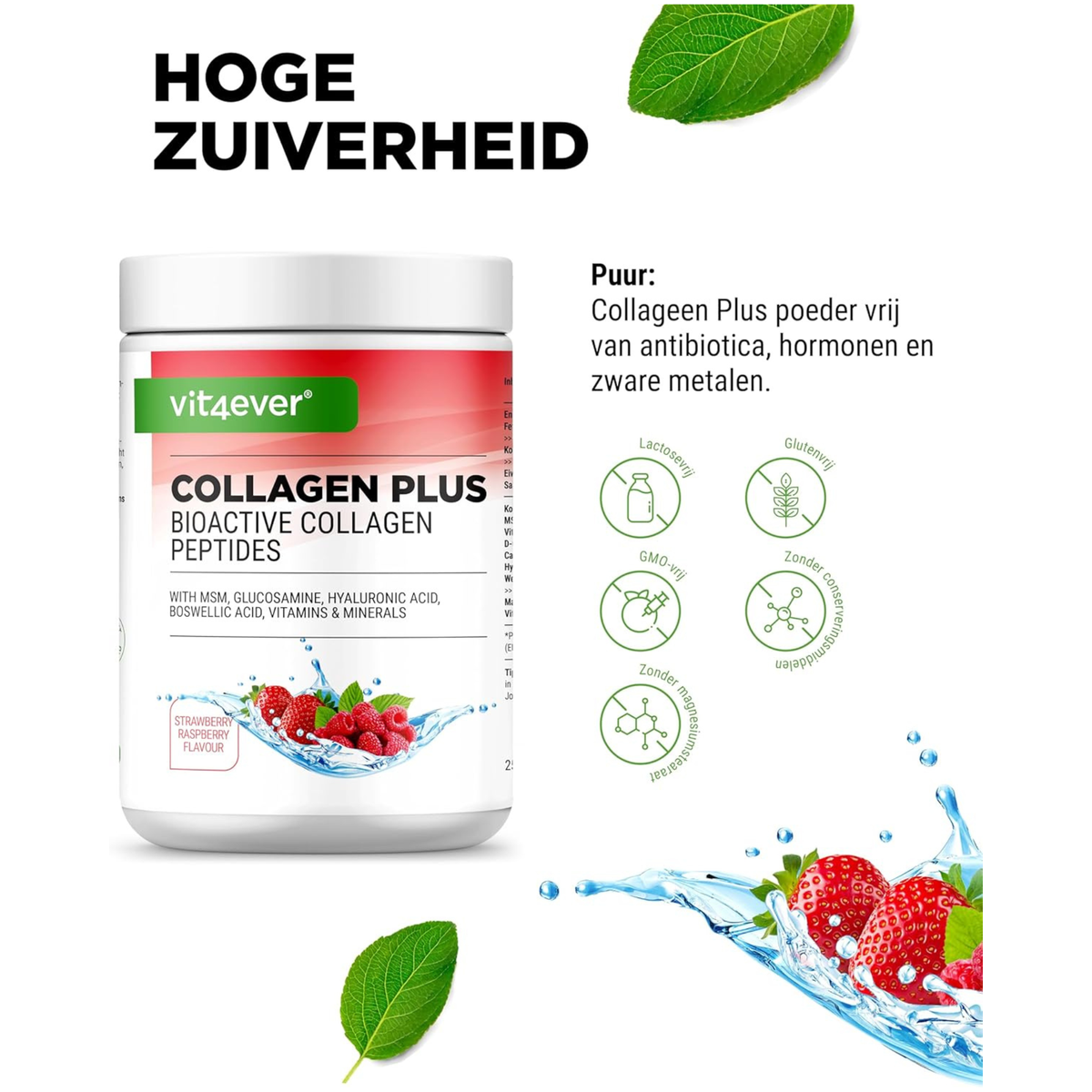 Vit4ever Collageen Plus Aardbei-Framboos - voedingssupplement voor dagelijks gebruik