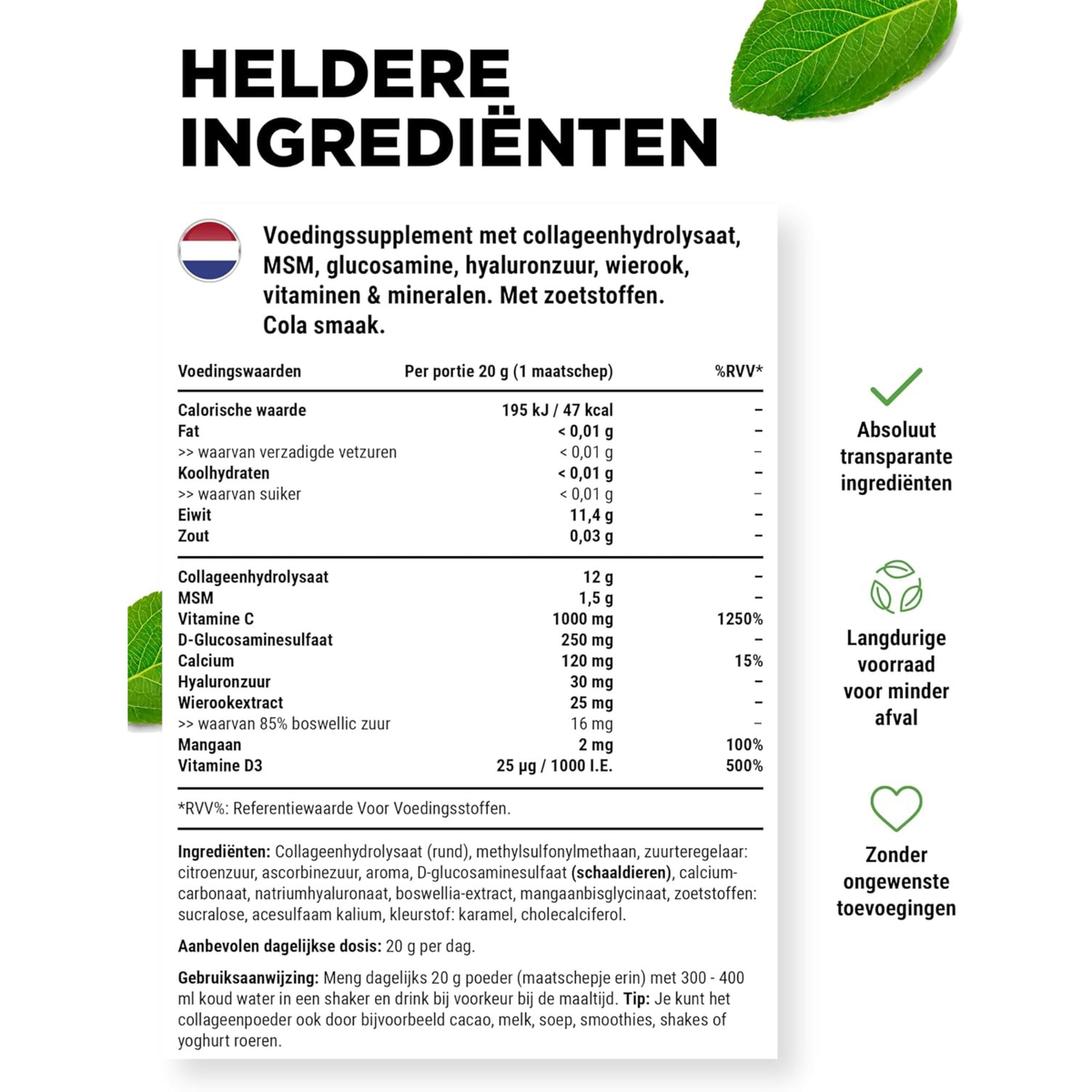Vit4ever Collageen Plus Cola - grondstoffen van hoge zuiverheid