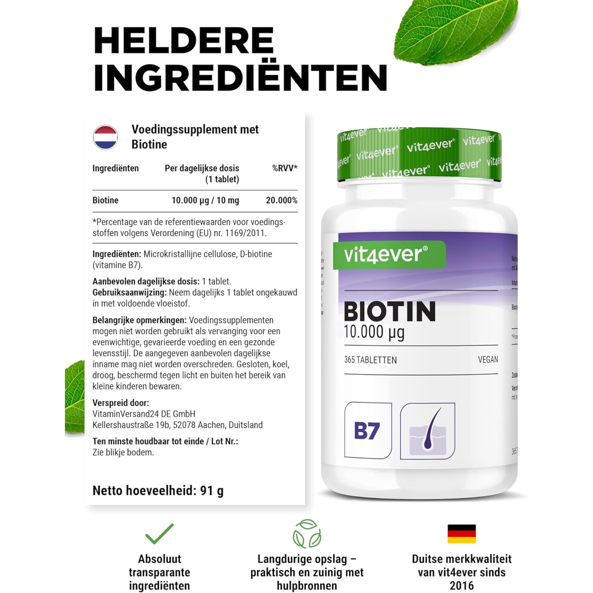 Biotine 10.000mcg | 365 tabletten | Vit4ever