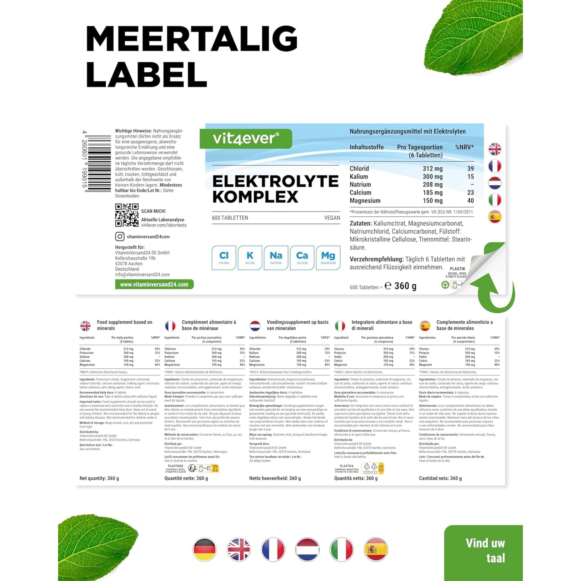 Elektrolyten Complex | 600 Tabletten | Vit4ever