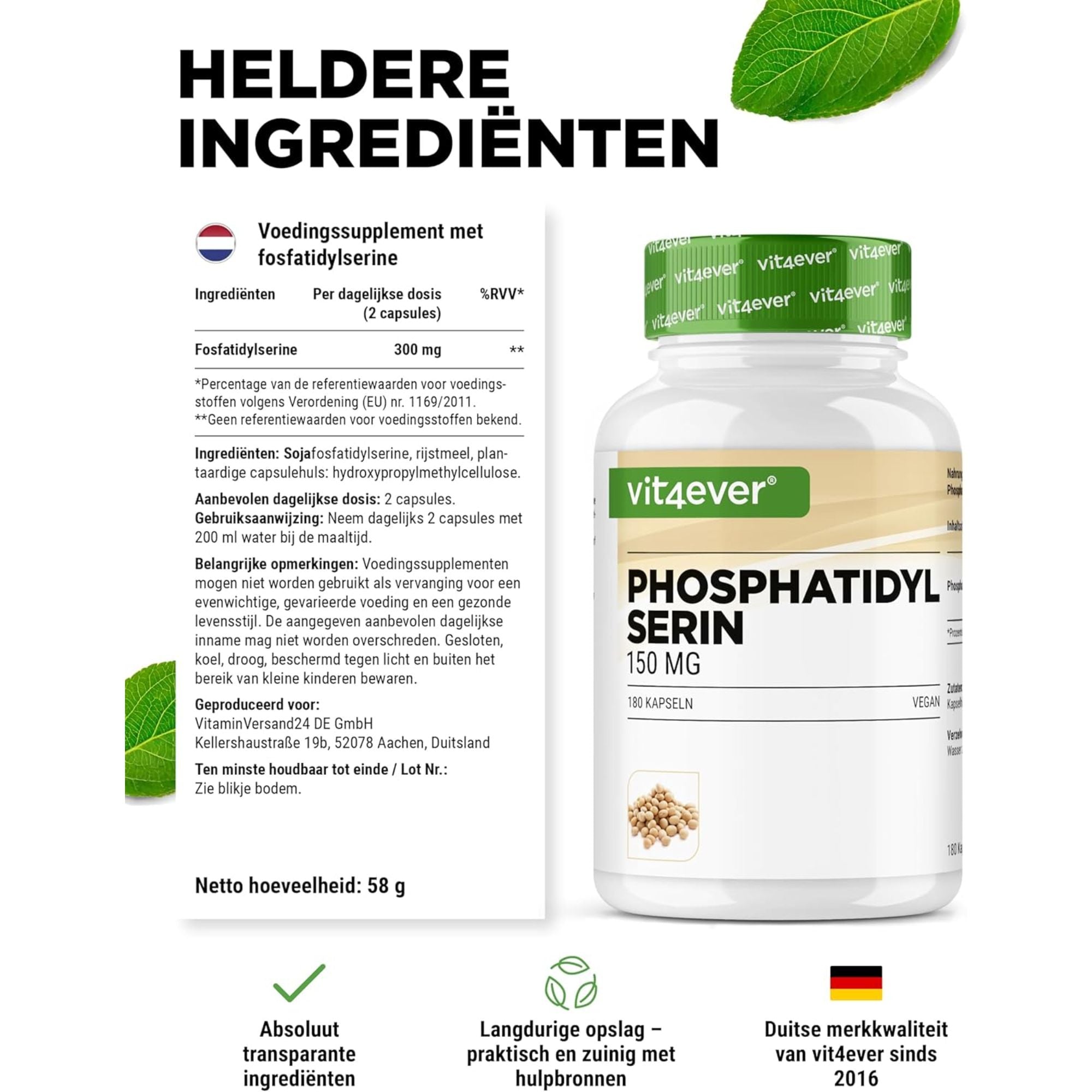 Vit4ever Fosfatidylserine 150mg - grondstoffen van hoge zuiverheid