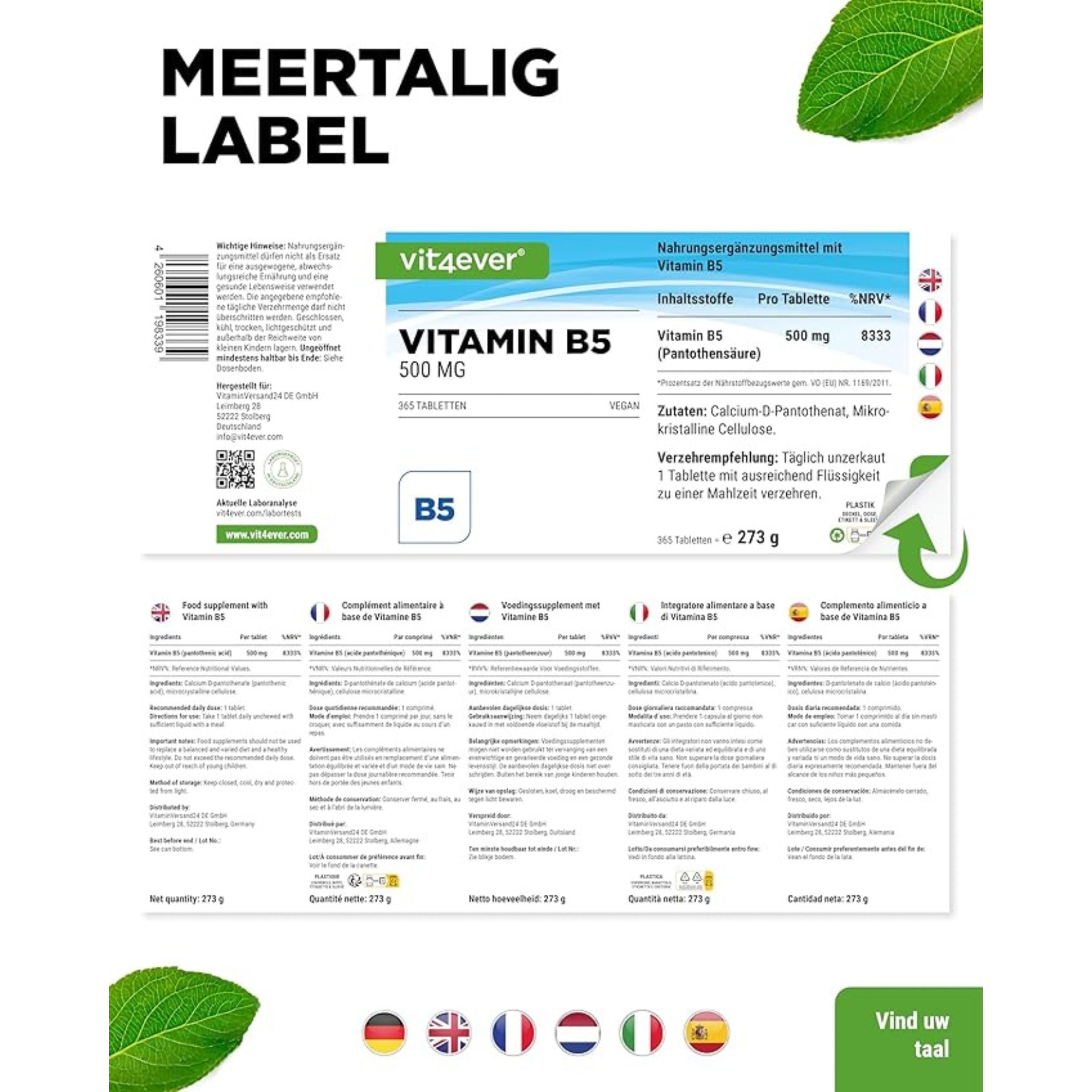 Vitamine B5 tabletten Vit4ever