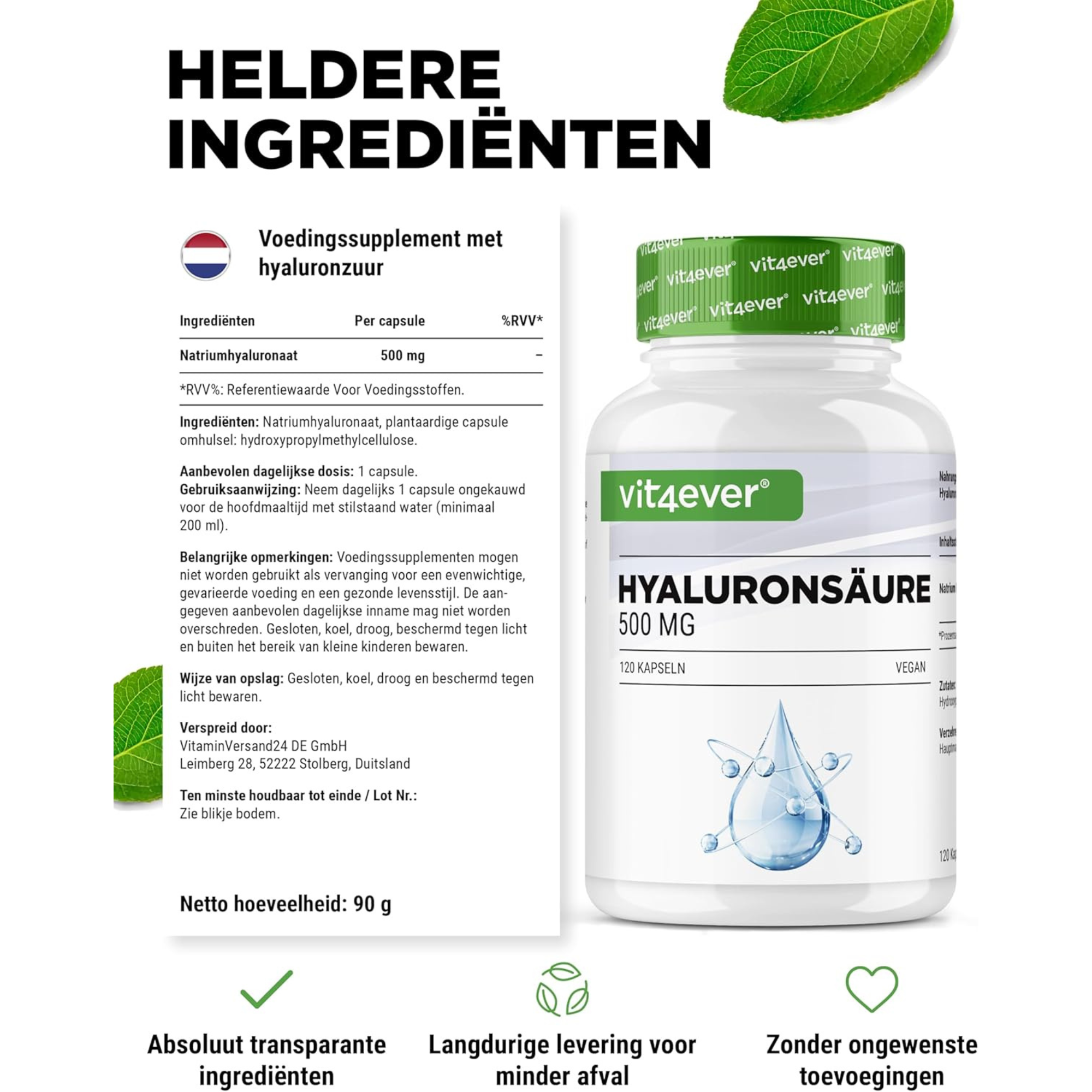 Hyaluronzuur 500mg | 120 of 180 Capsules | Vit4ever