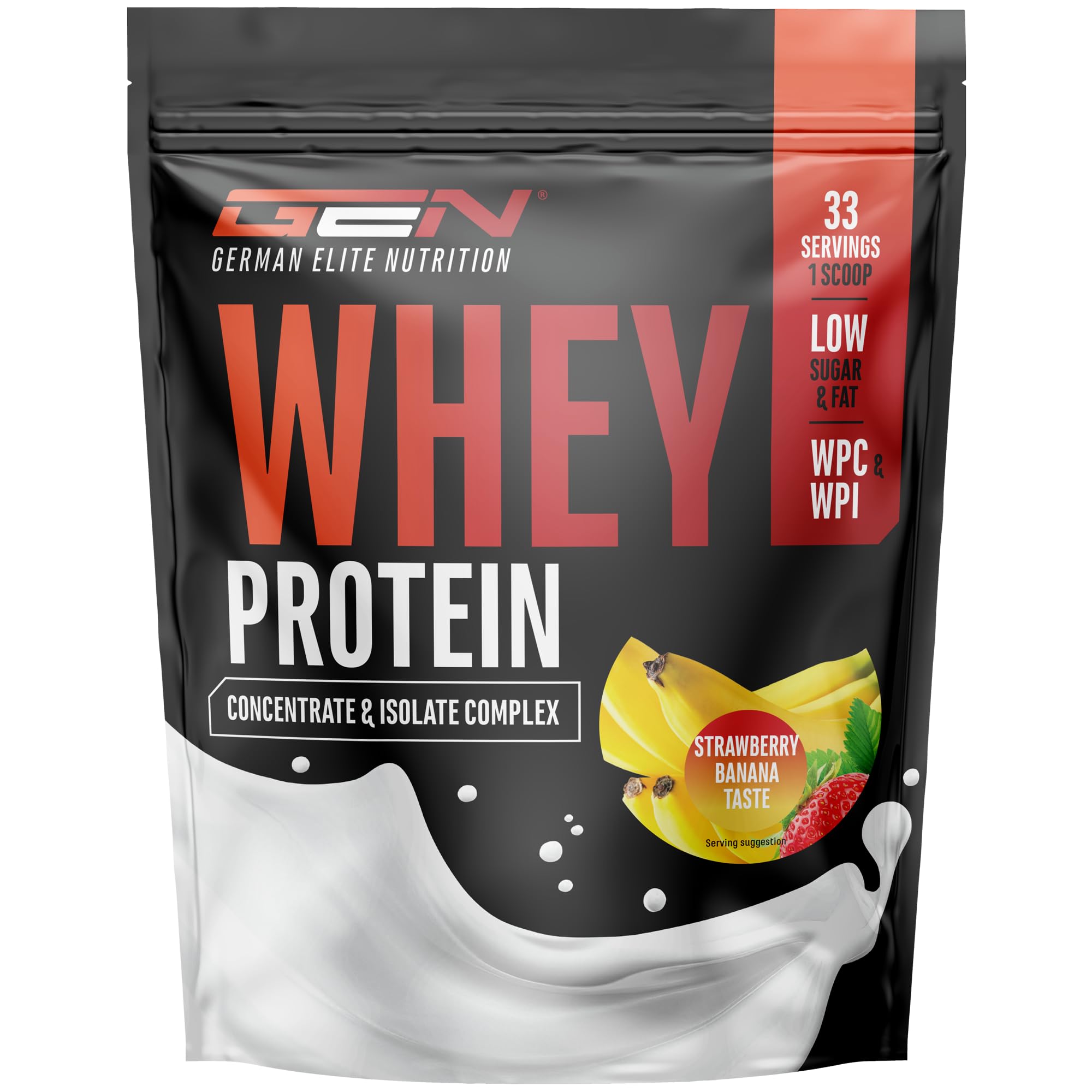 GEN Whey Protein Complex Aardbei-banaan 1 kg - eiwitpoeder met wei-concentraat en isolaat