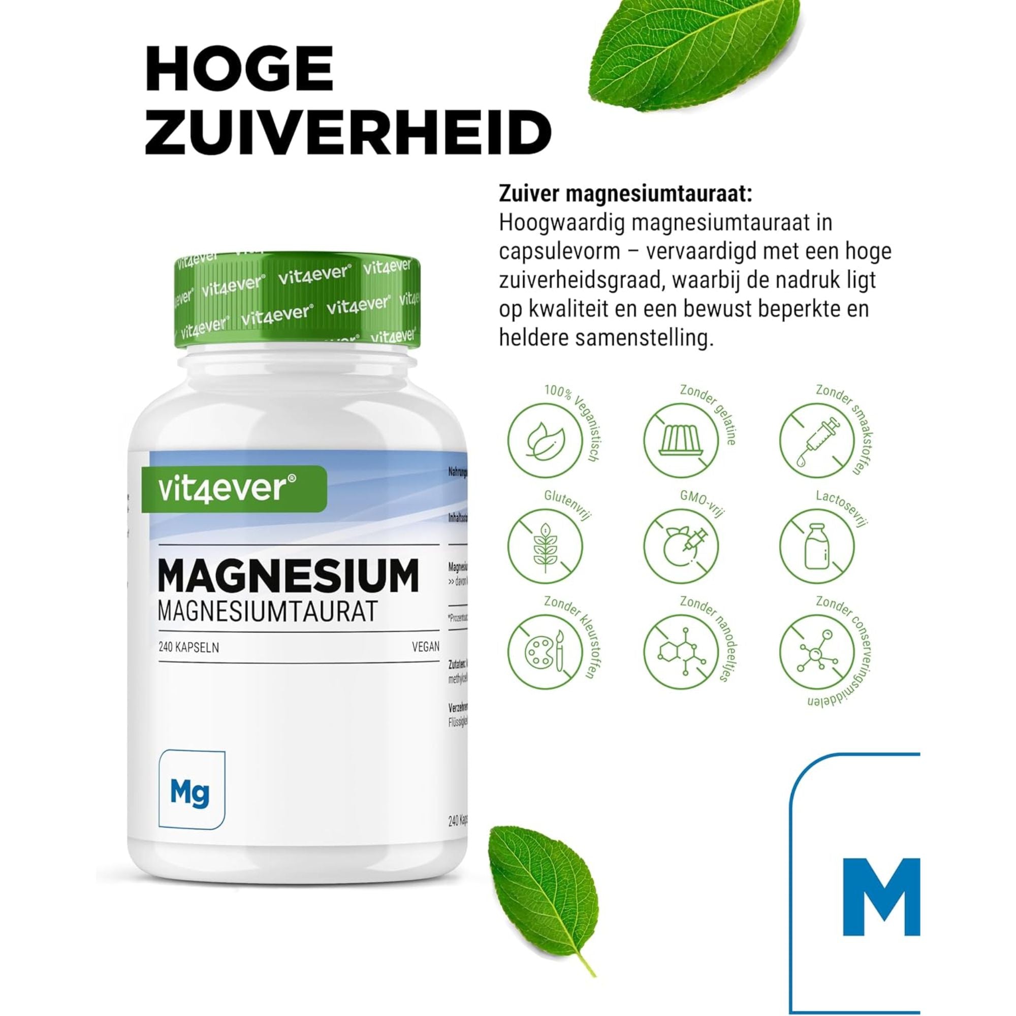Vit4ever Magnesiumtauraat 200mg - stevige productverpakking voor thuisgebruik