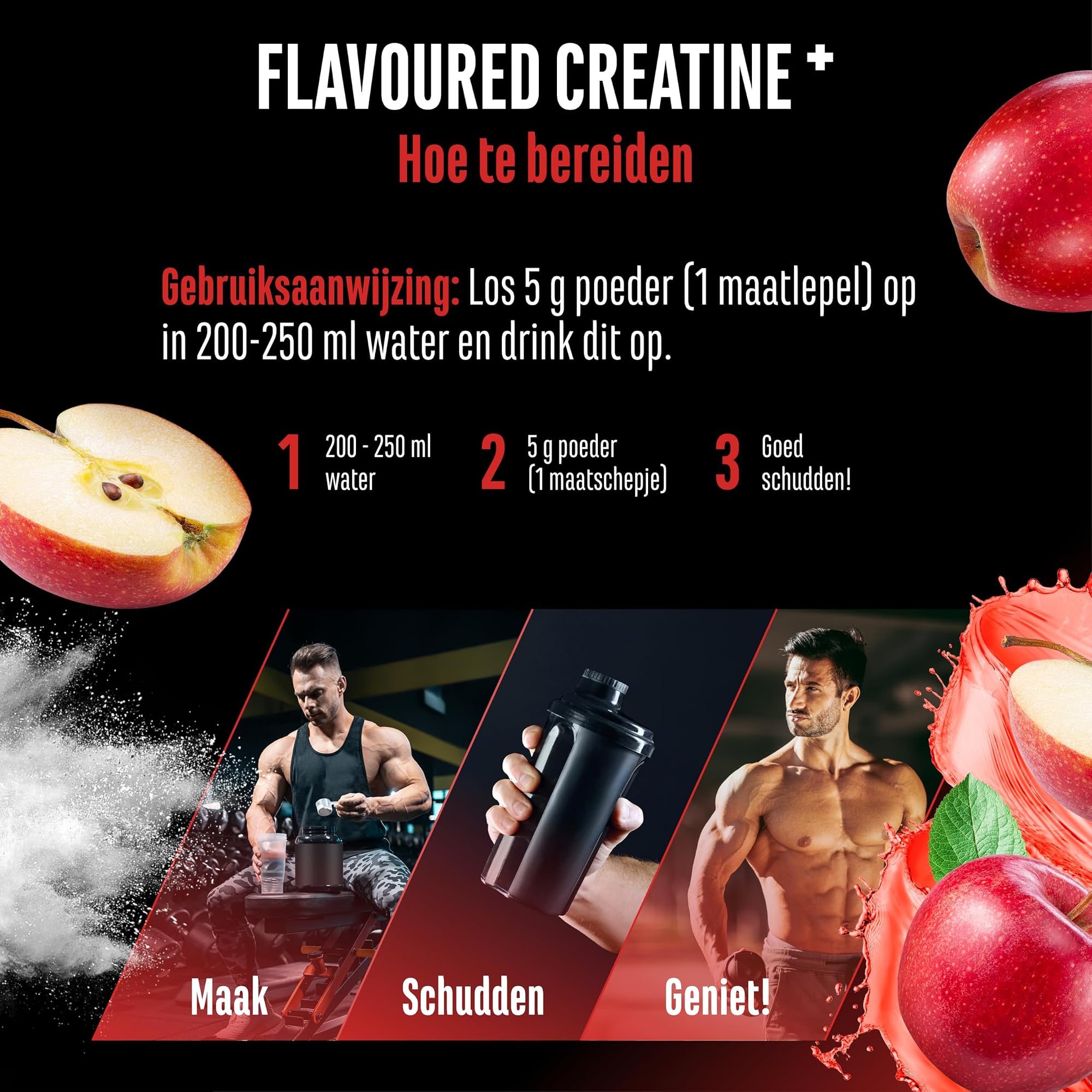 German Elite Nutrition Flavoured Creatine+ Rode Appel 550 g - sportsupplement met goede oplosbaarheid
