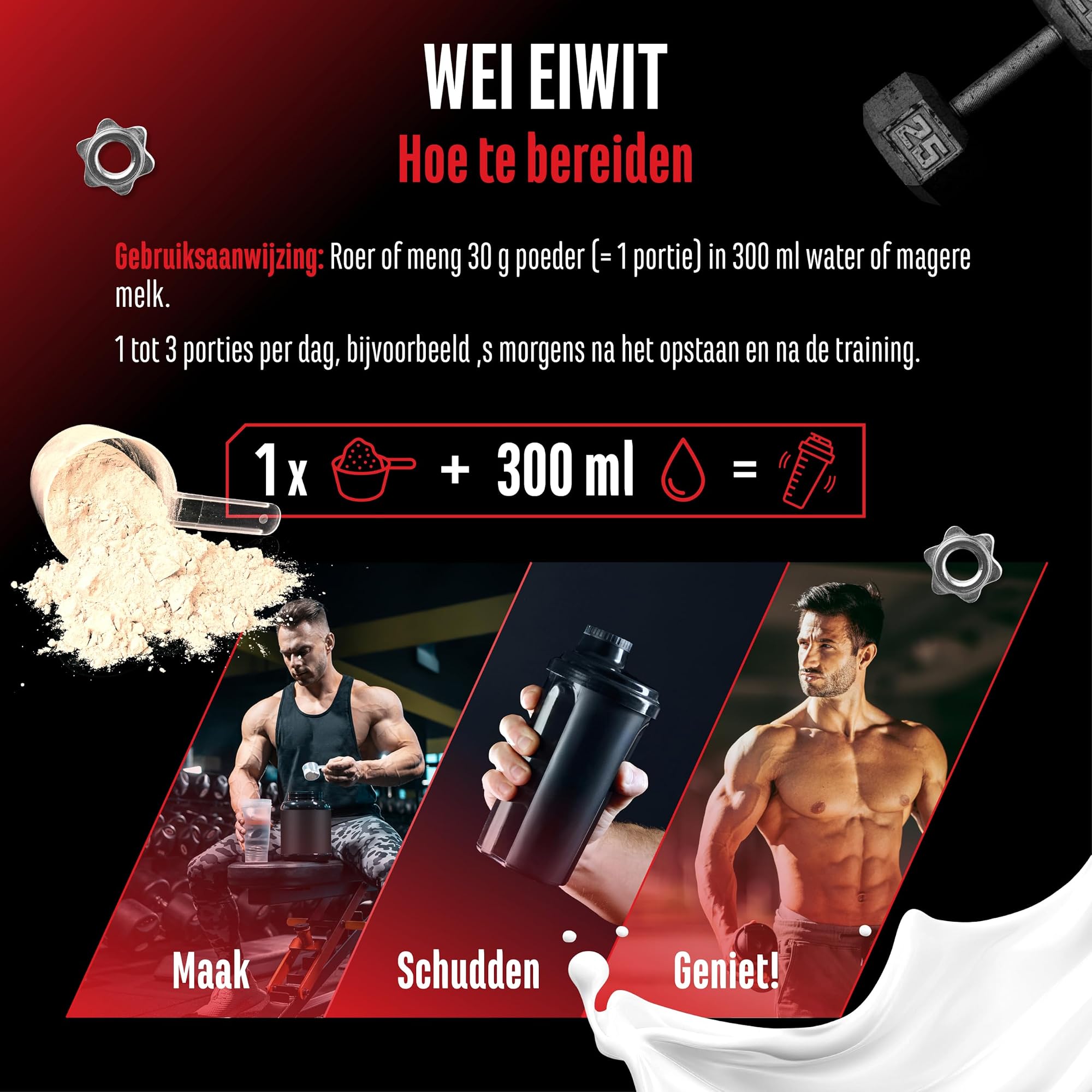 GEN Whey Protein Complex Neutraal 1 kg - bereiden: 30 g poeder met 300 ml water of magere melk