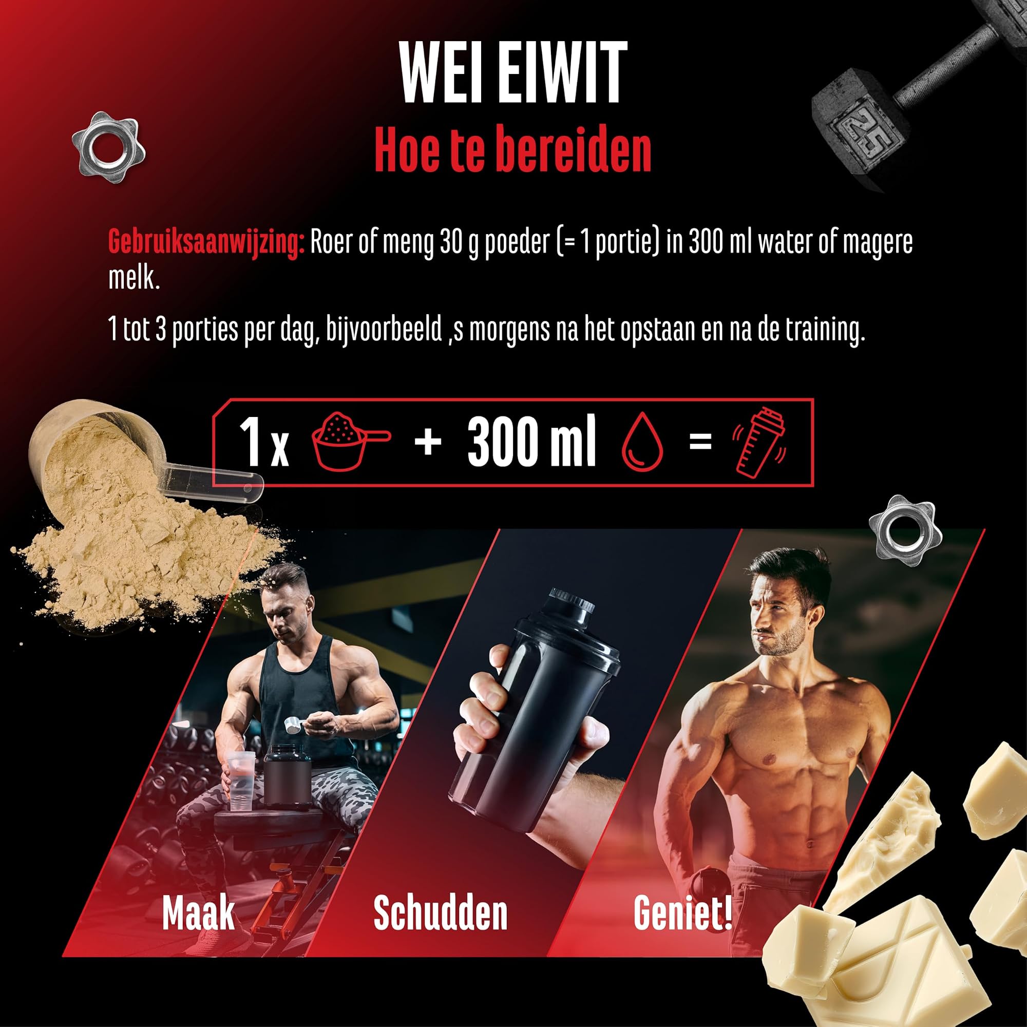GEN Whey Protein Complex Witte chocolade 1 kg - bereiden: 30 g poeder met 300 ml water of magere melk