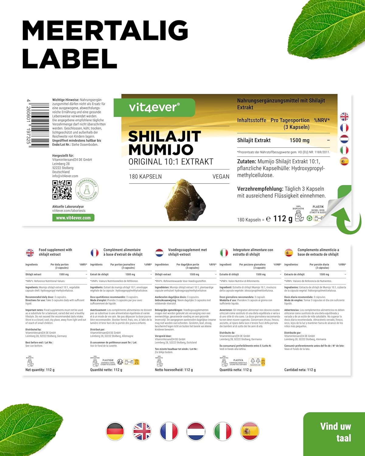 Shilajit Mumijo Extract 1500mg | 180 Capsules | Vit4ever