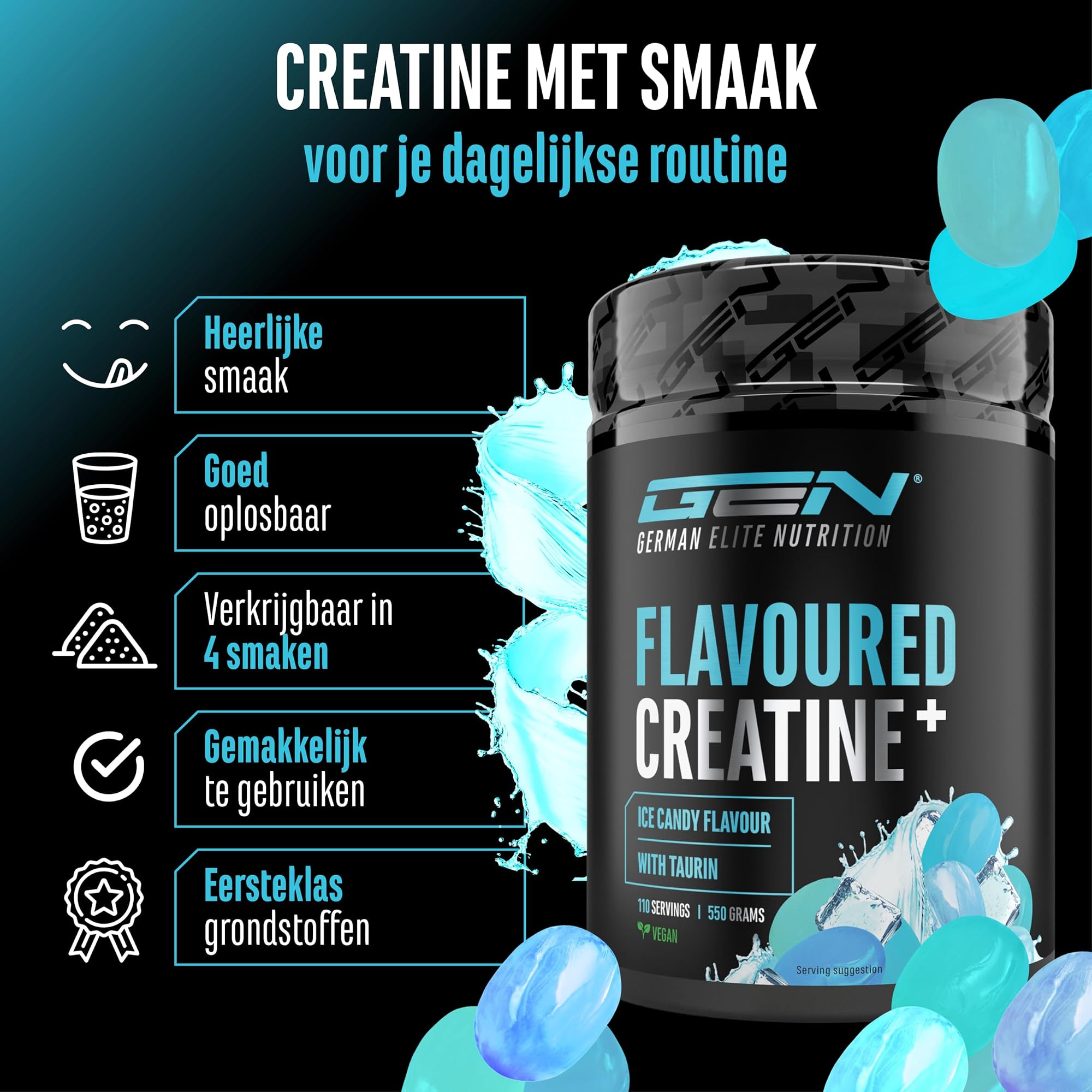 German Elite Nutrition Flavoured Creatine+ Ice Candy 550 g - productverpakking van sportsupplement