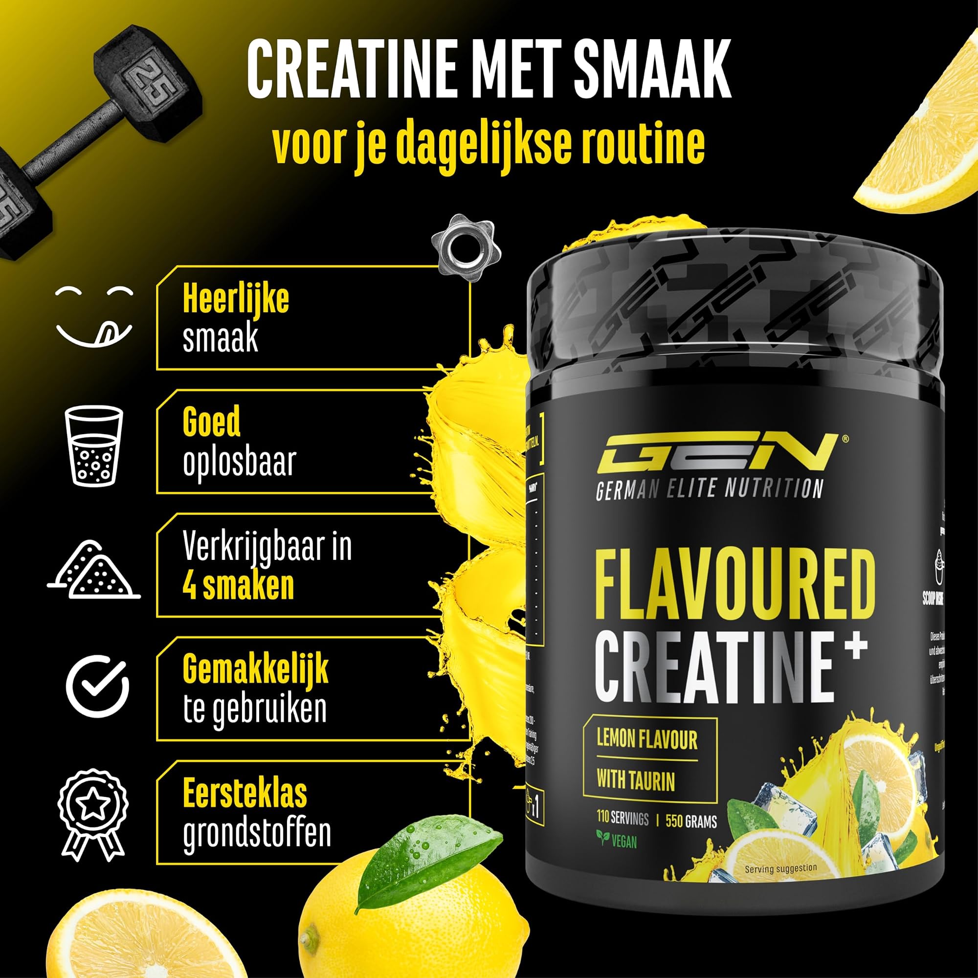 German Elite Nutrition Flavoured Creatine+ Citroen 550 g - productverpakking van sportsupplement