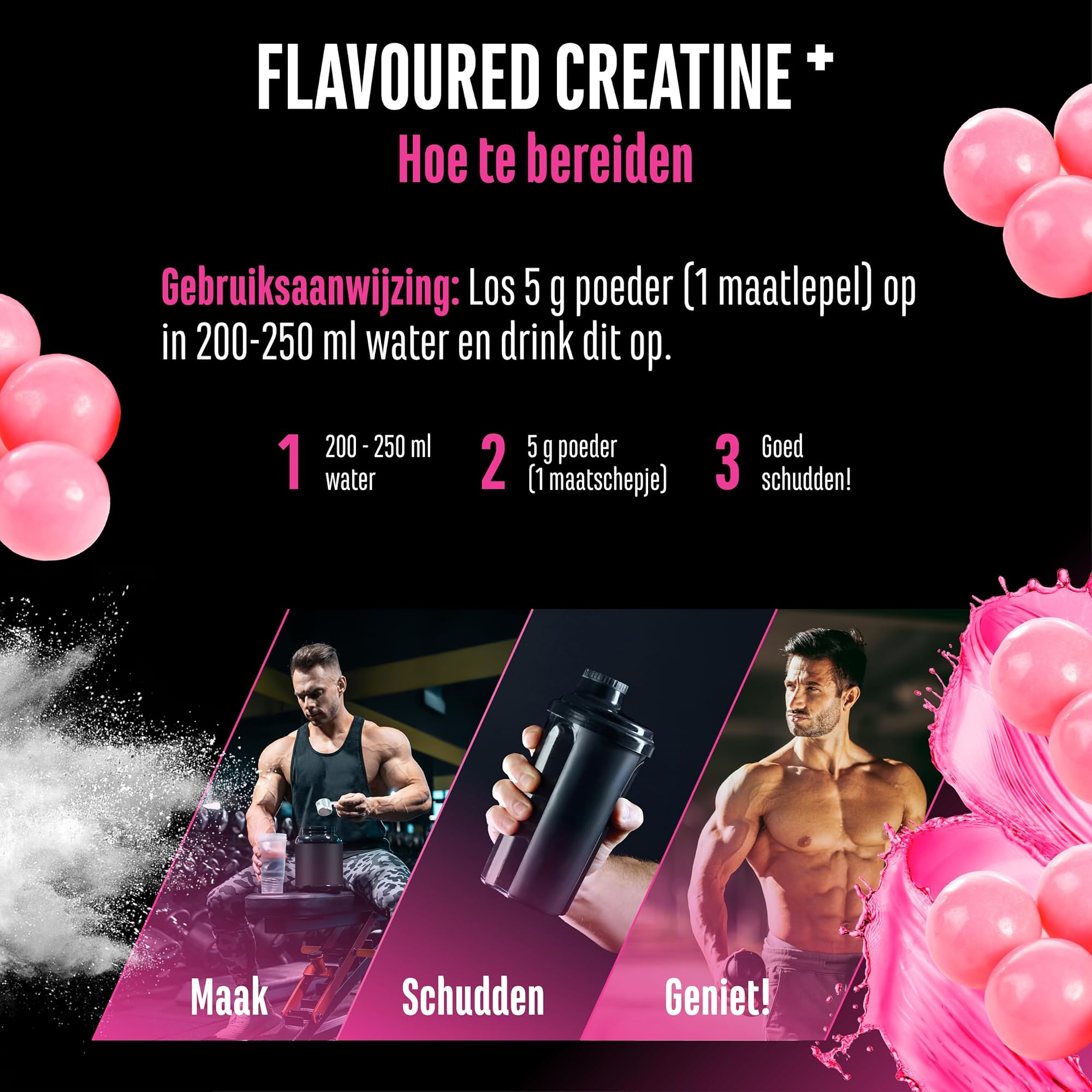 German Elite Nutrition Flavoured Creatine+ Bubblegum 550 g - sportsupplement met goede oplosbaarheid