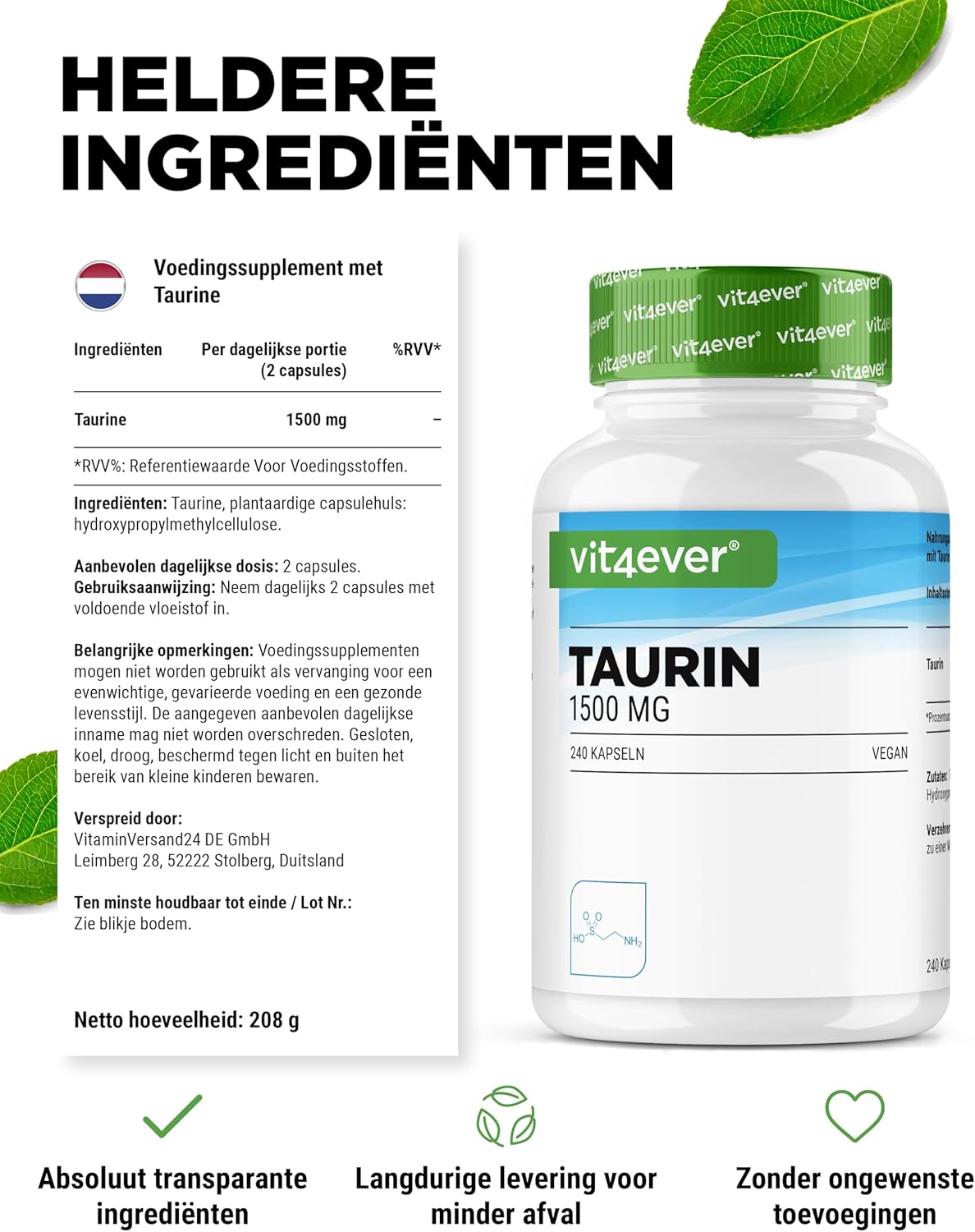 Taurine (L-Taurine) 1500mg | 240 Capsules | Vit4ever