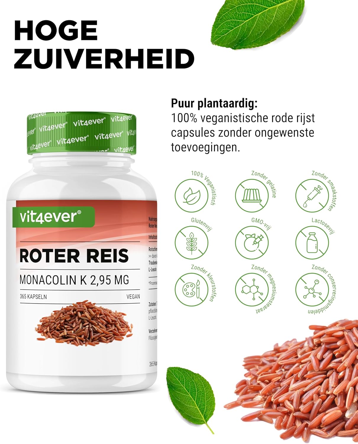Rode rijstextract | 2,95 mg Monacolin K | 365 capsules | Vit4ever