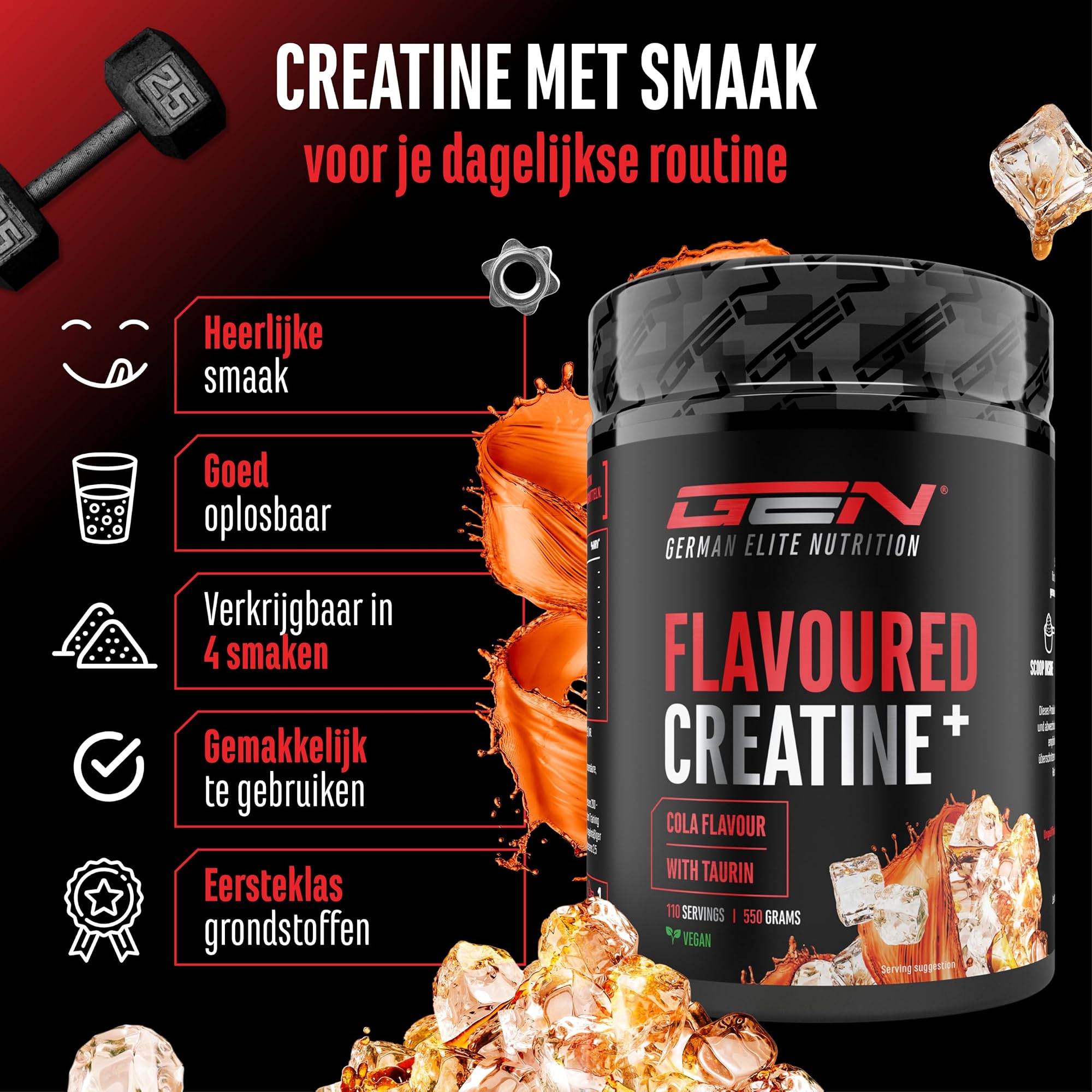 German Elite Nutrition Flavoured Creatine+ Cola 550 g - productverpakking van sportsupplement
