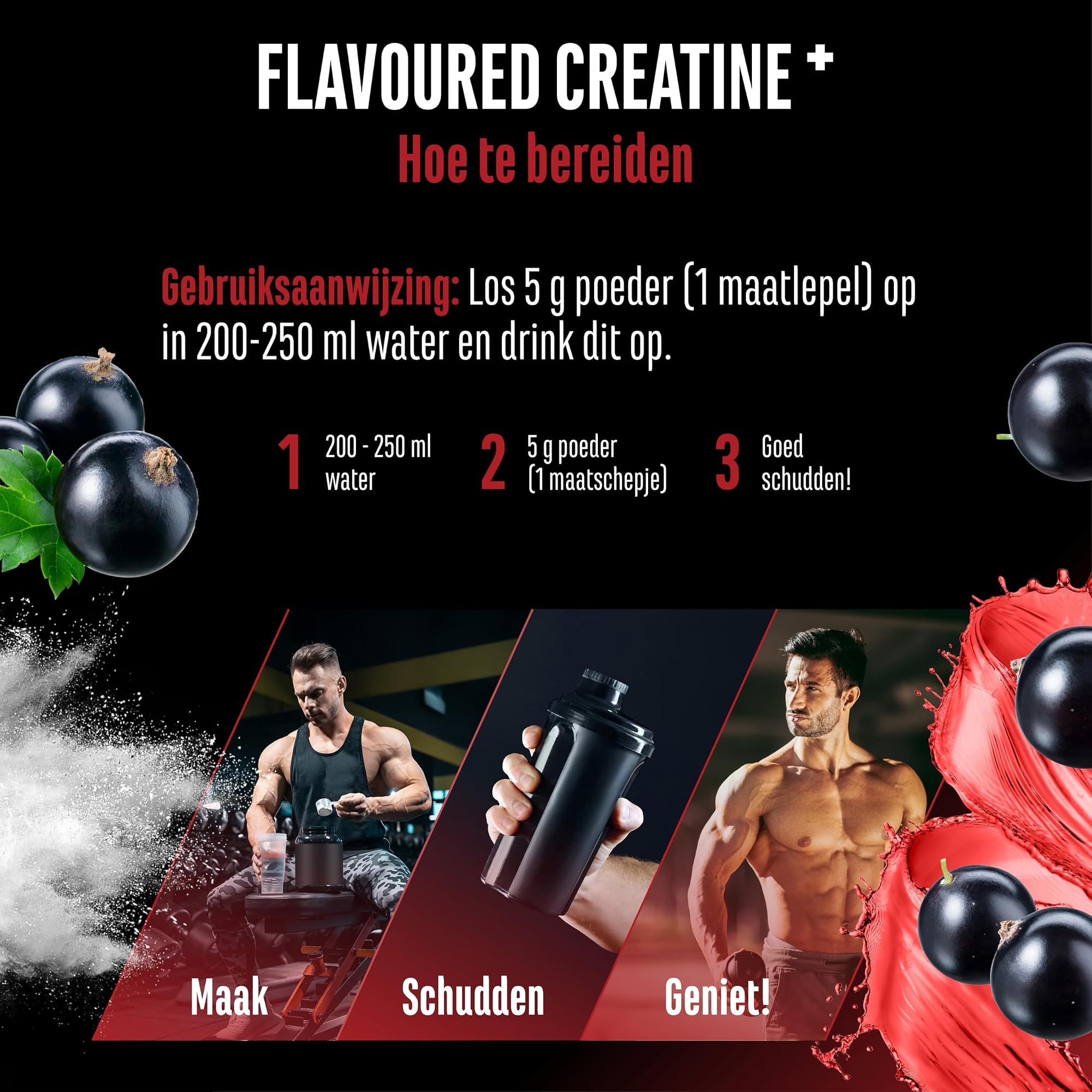 German Elite Nutrition Flavoured Creatine+ Zwarte bes 550 g - sportsupplement met goede oplosbaarheid