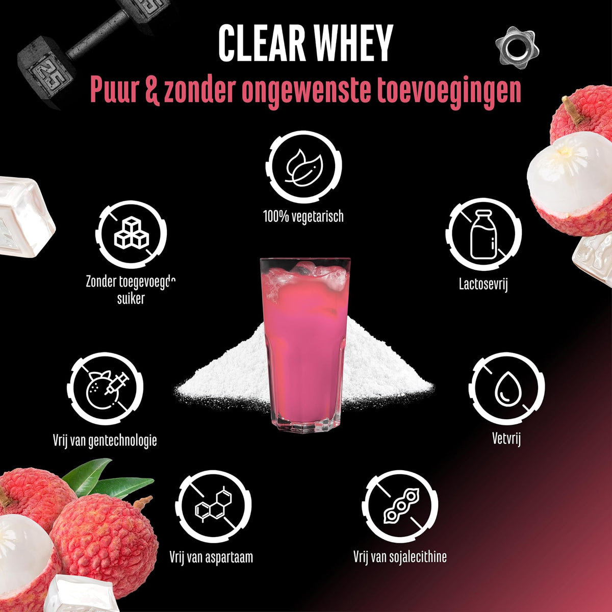 GEN Clear Whey Protein Isolate Lychee 900 g - puur en zonder ongewenste toevoegingen, zonder suiker
