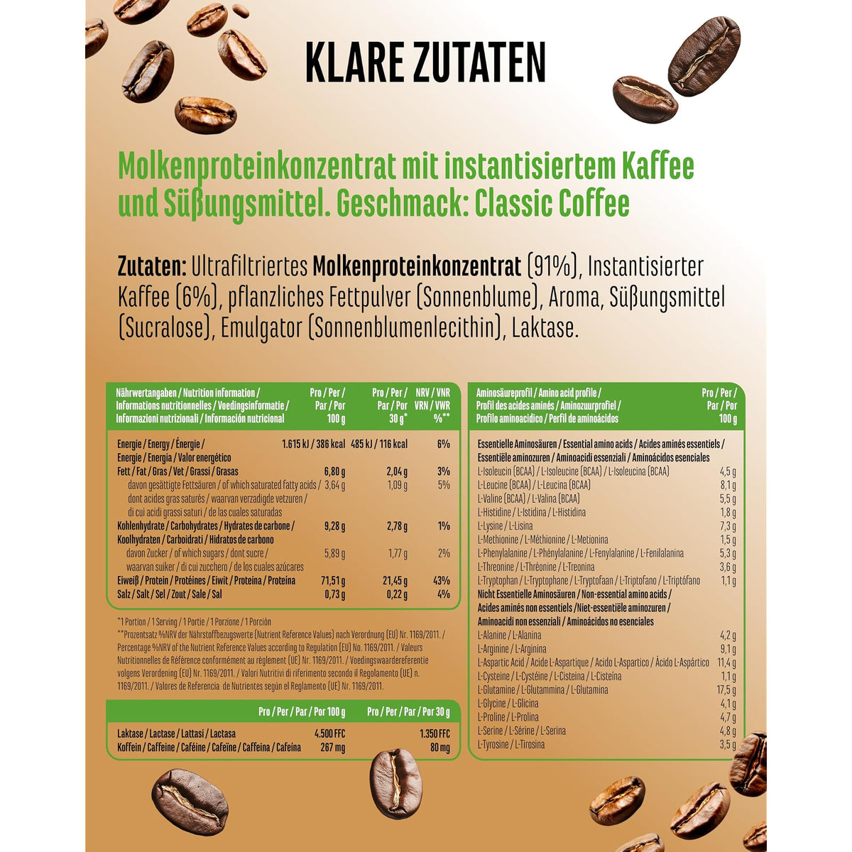 Vit4ever Barista Whey Classic 908 g - ingredienten en voedingswaarden per portie