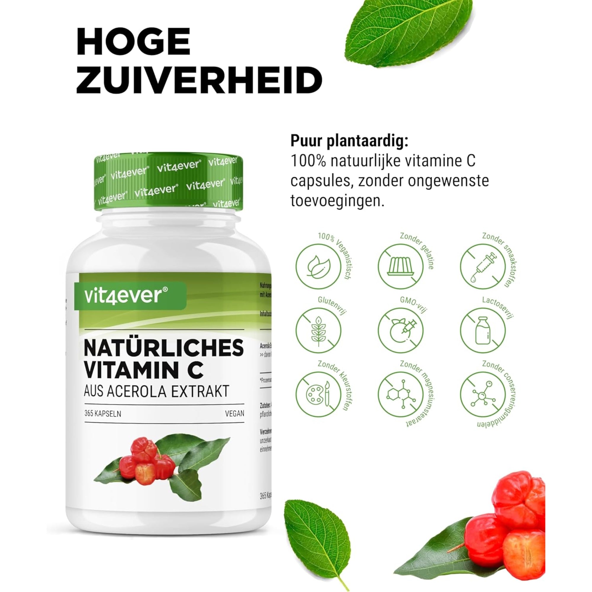 Natürliches Vitamin C aus Acerola (Acerola-Extrakt) 330 mg | 180 Kapseln | Vit4ever