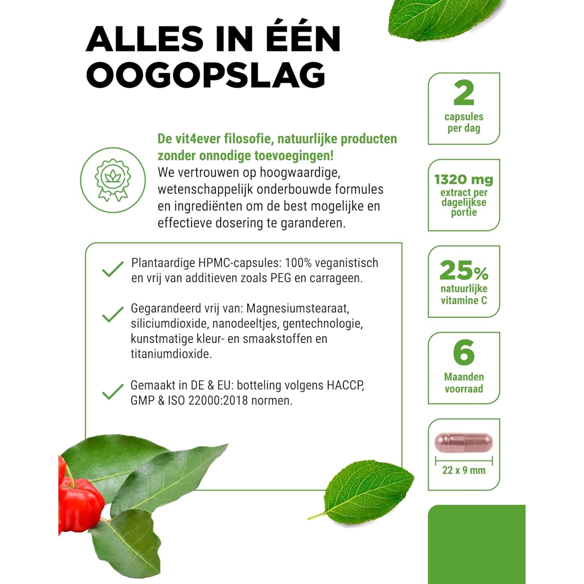 Natürliches Vitamin C aus Acerola (Acerola-Extrakt) 330 mg | 180 Kapseln | Vit4ever