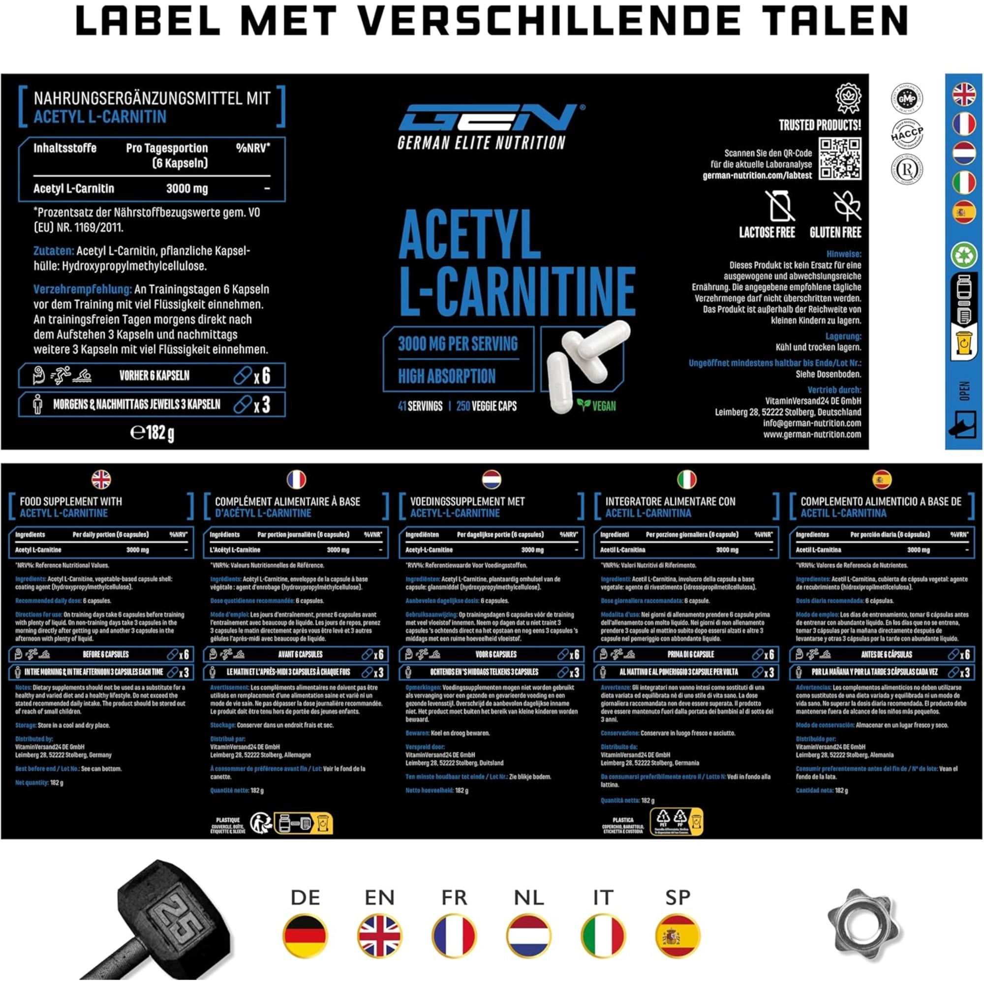 Acetyl L-carnitine meertalig label