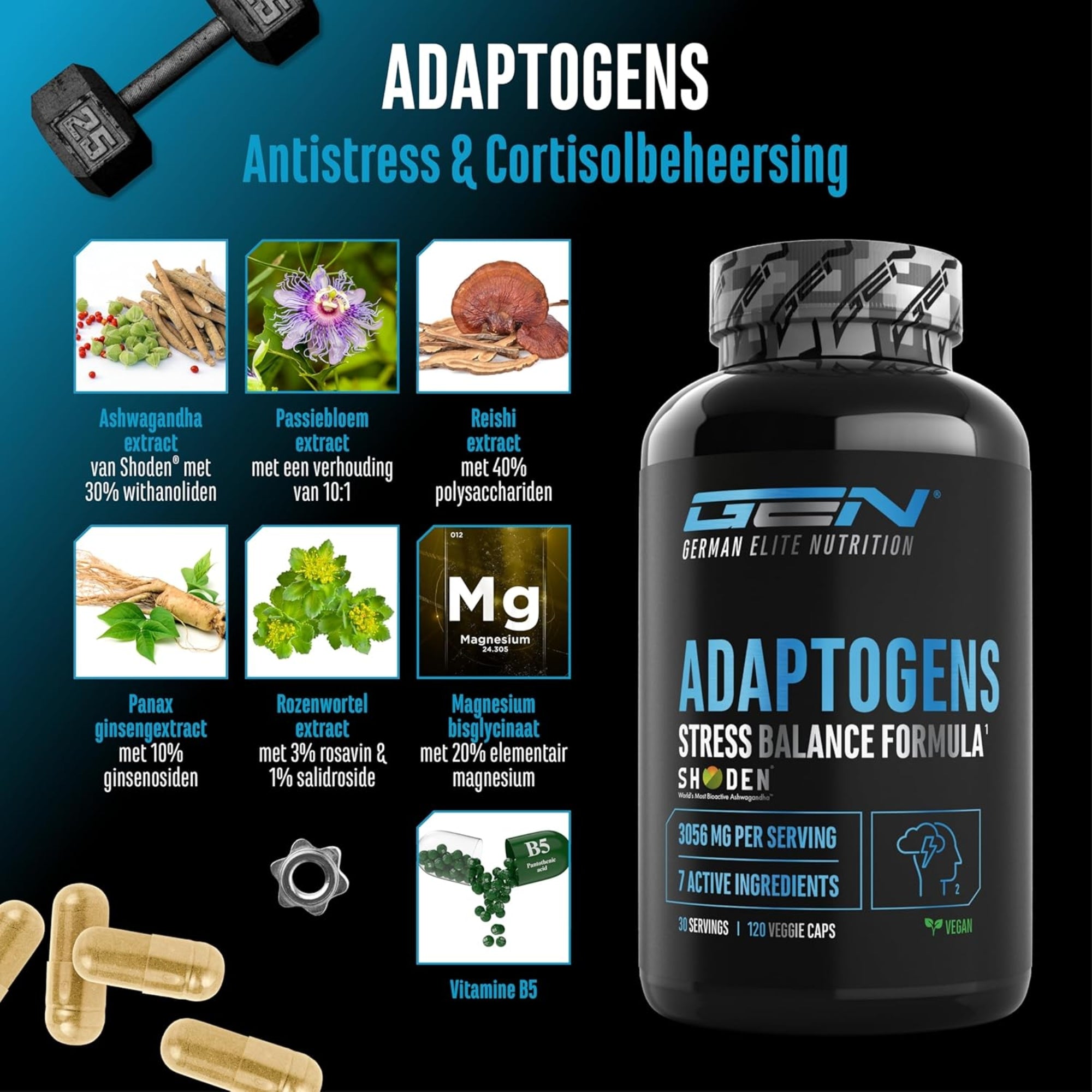 Adaptogene | Anti-Stress &amp; Entspannung | 120 Kapseln | German Elite Nutrition