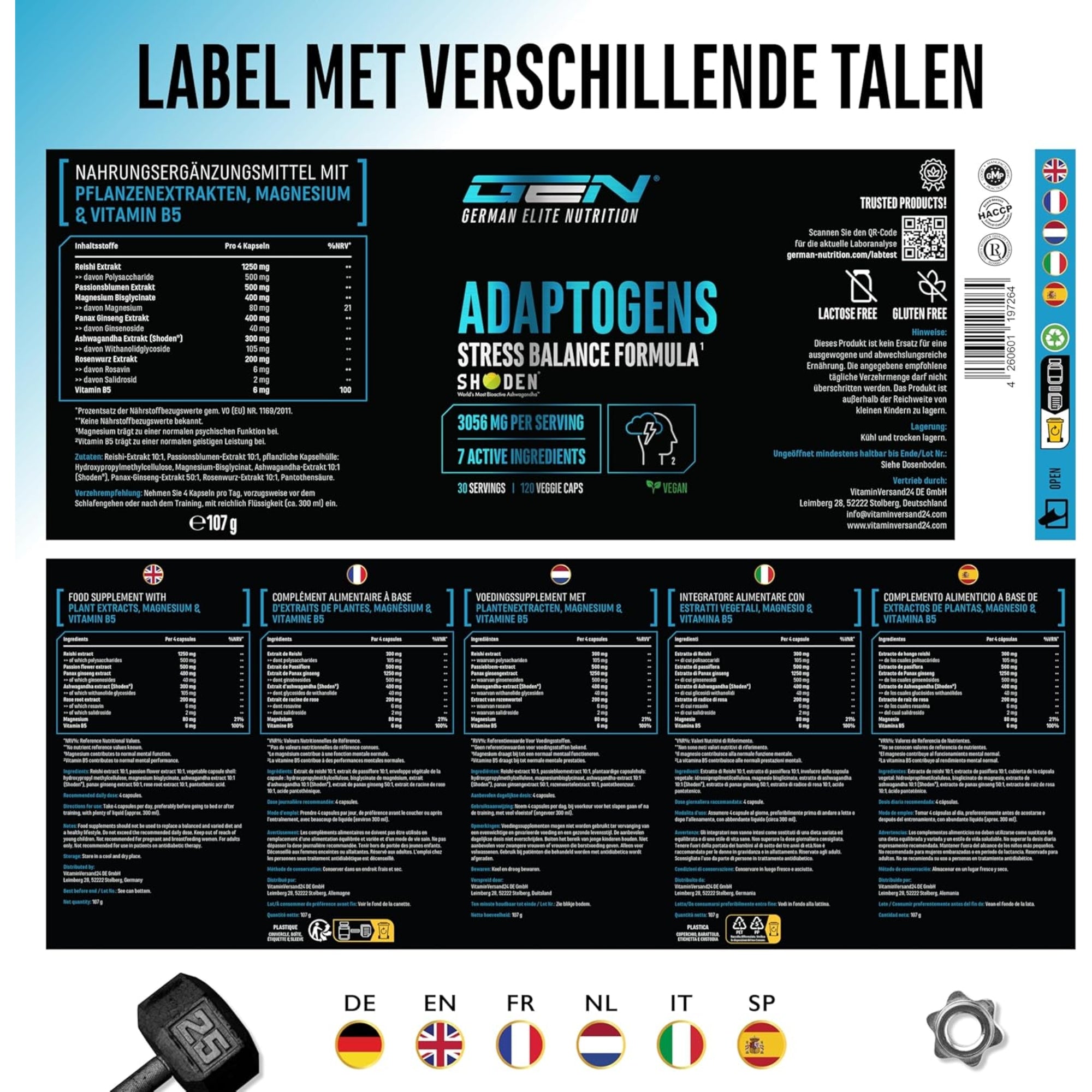 Adaptogene | Anti-Stress &amp; Entspannung | 120 Kapseln | German Elite Nutrition