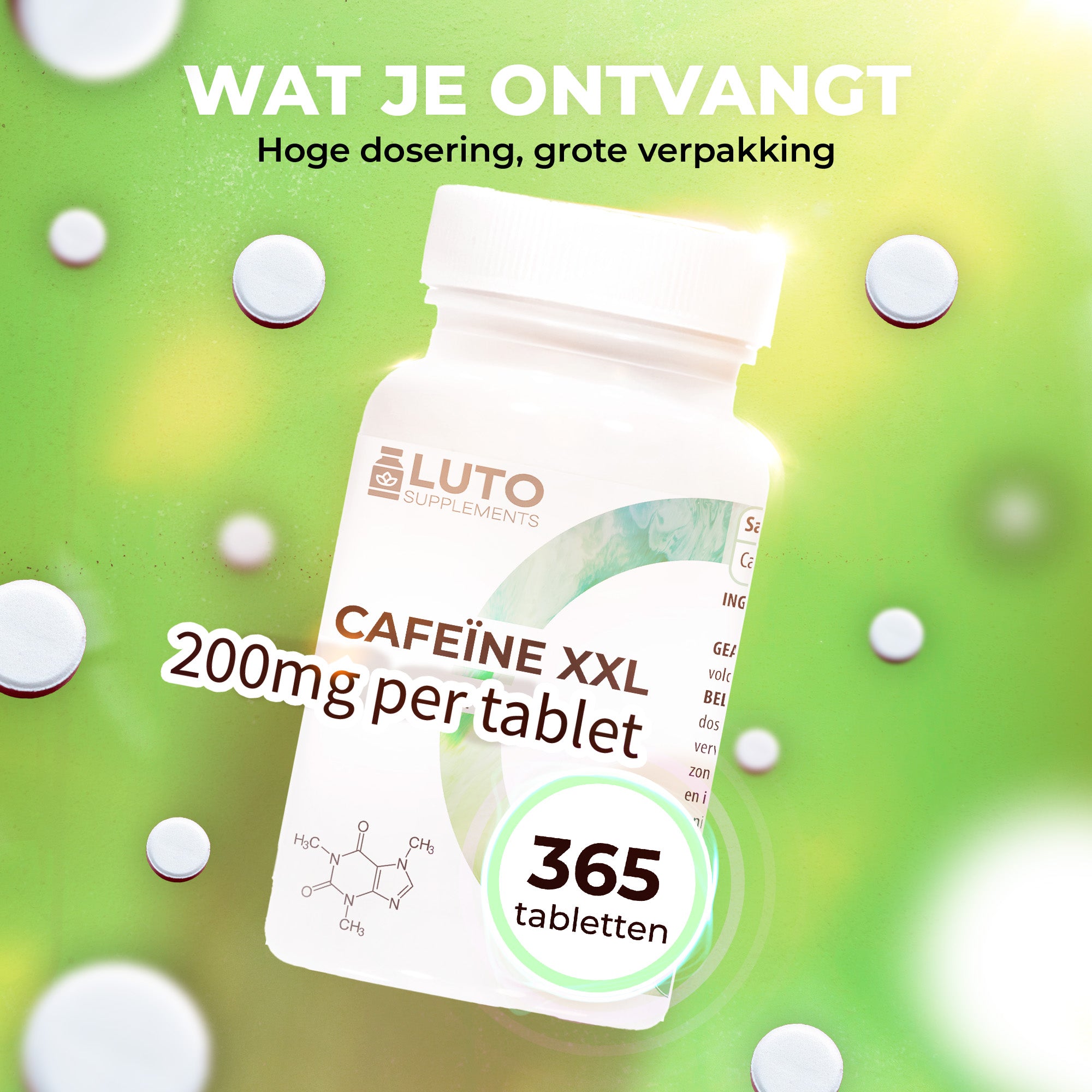 Cafeïne XXL | 200 mg watervrije cafeïne | LUTO Supplements