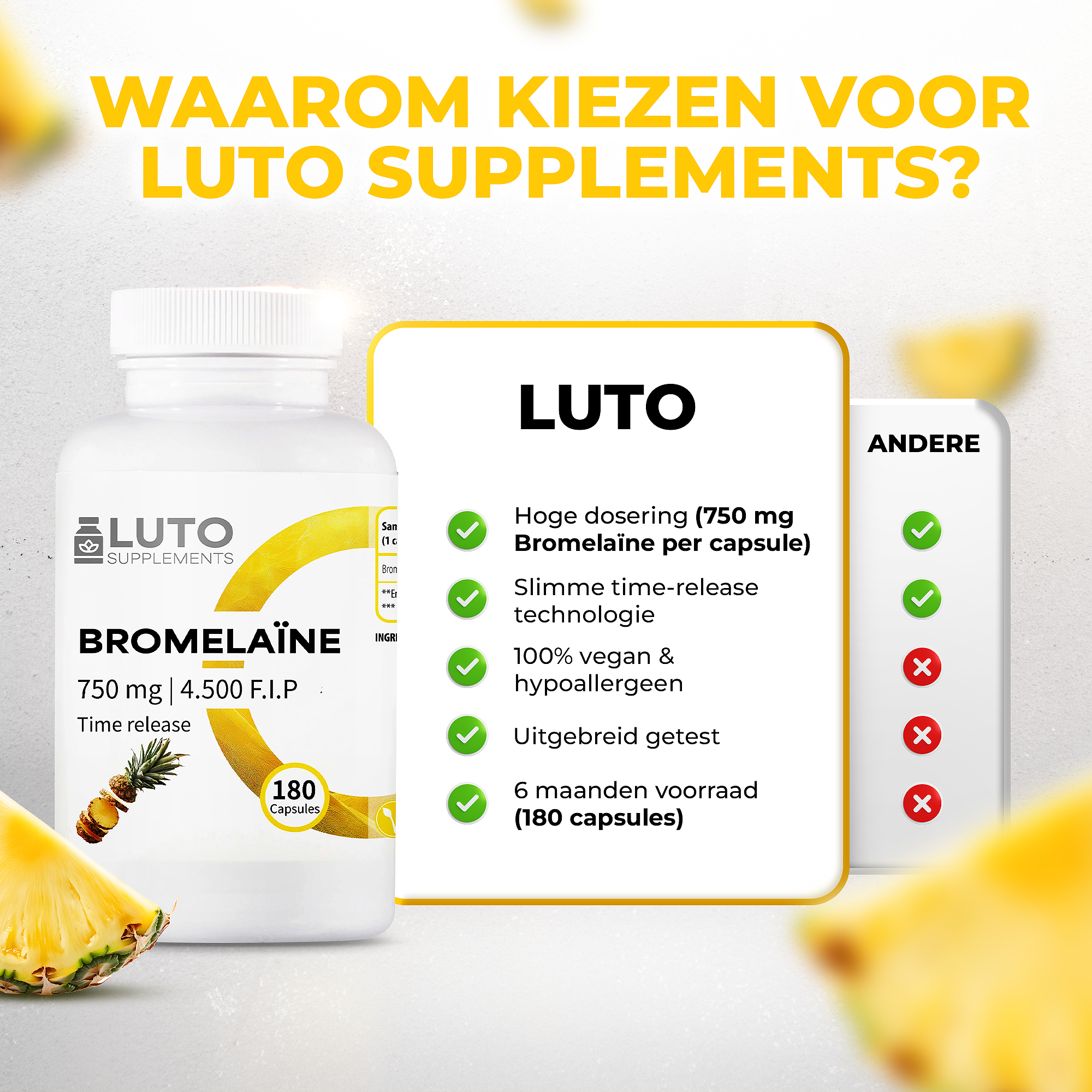 Bromelaïne 750 mg (4500 F.I.P) | 180 time Capsules | LUTO Supplements