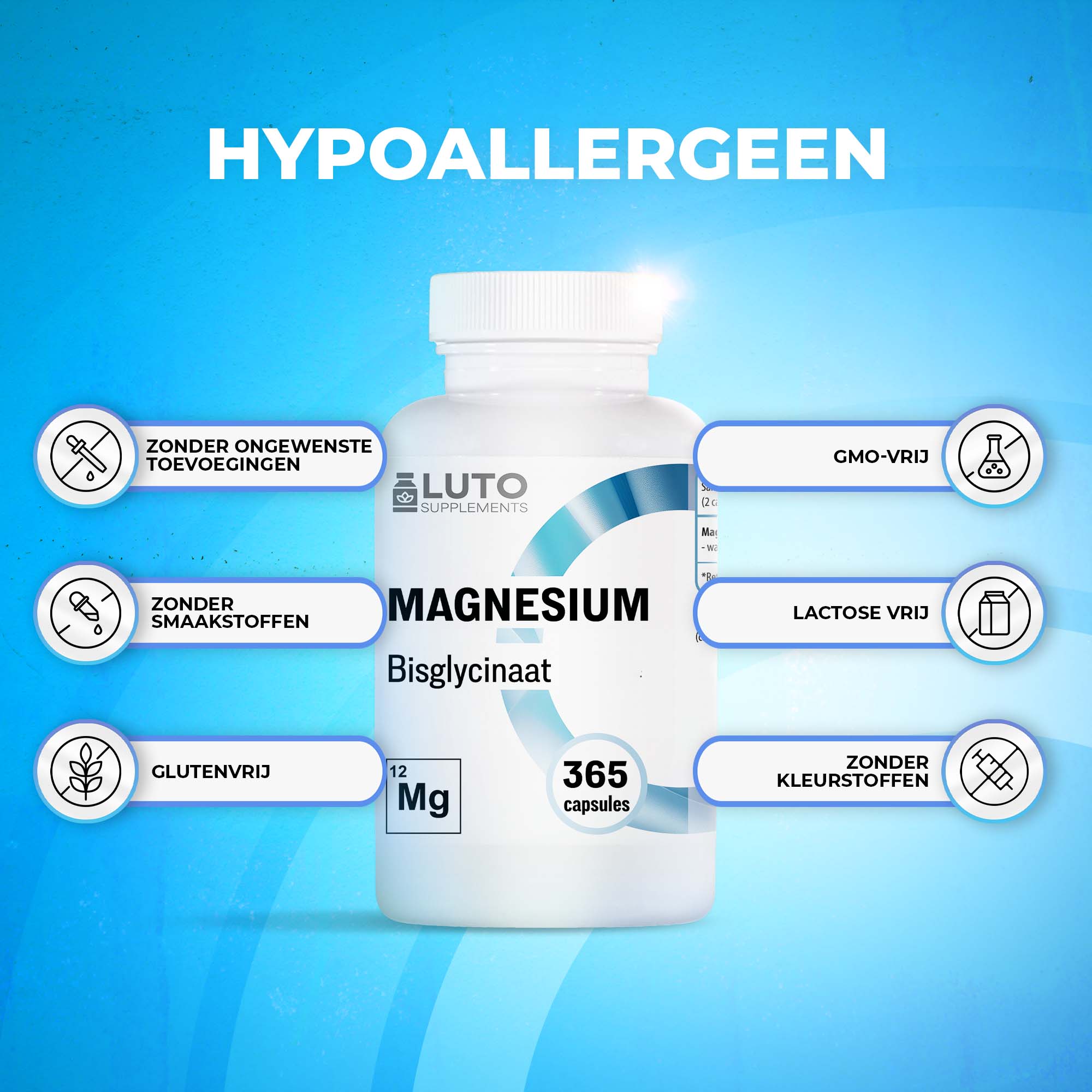 Magnesium Bisglycinaat | 365 capsules | LUTO Supplements
