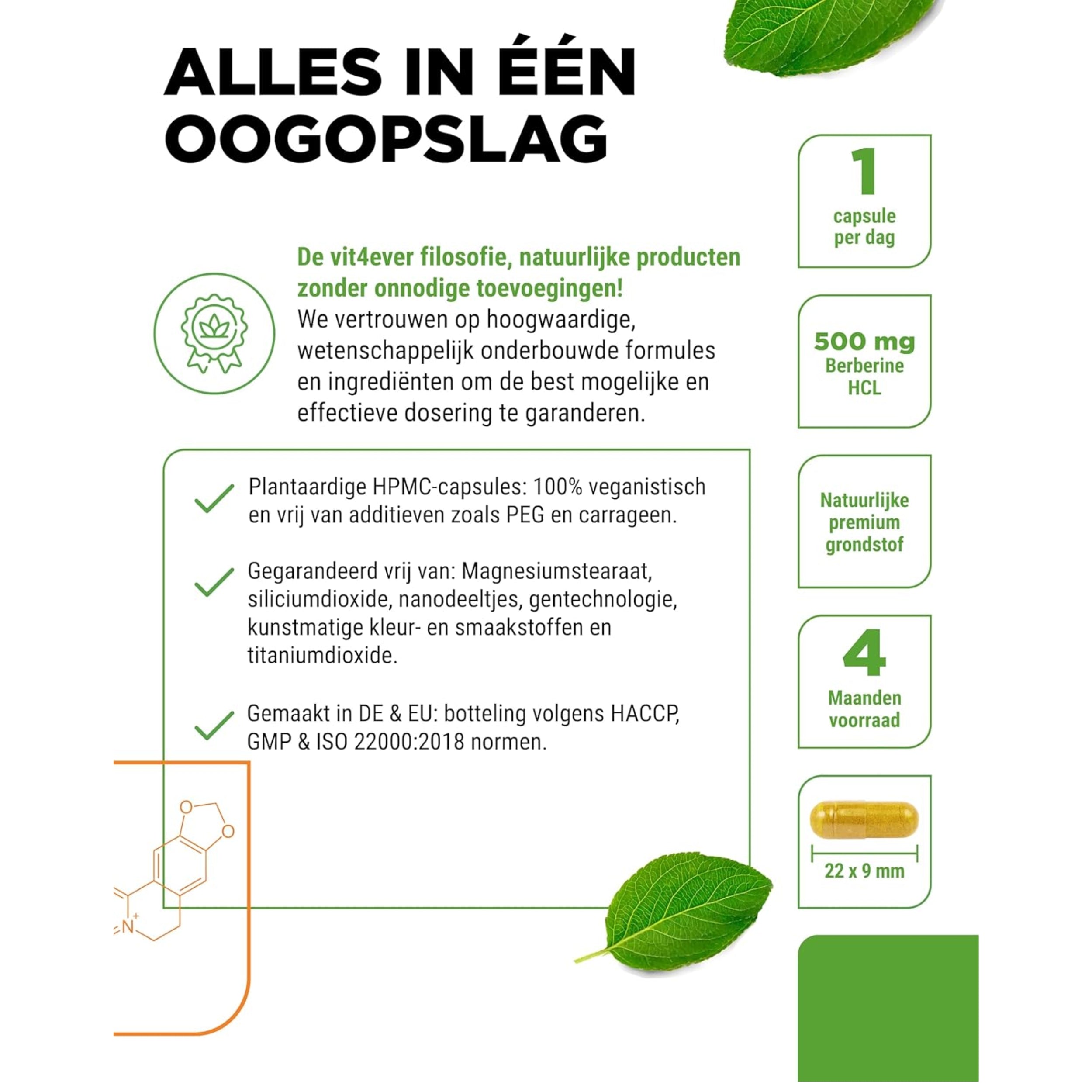 Berberine HCL 97% Intenso (500mg) | 120 capsules | Vit4ever