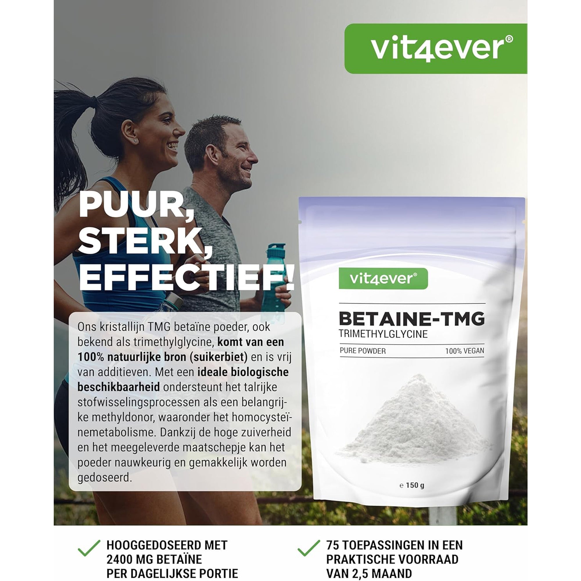 Betaïne-TMG (Trimethylglycine) poeder | 150g | Vit4ever