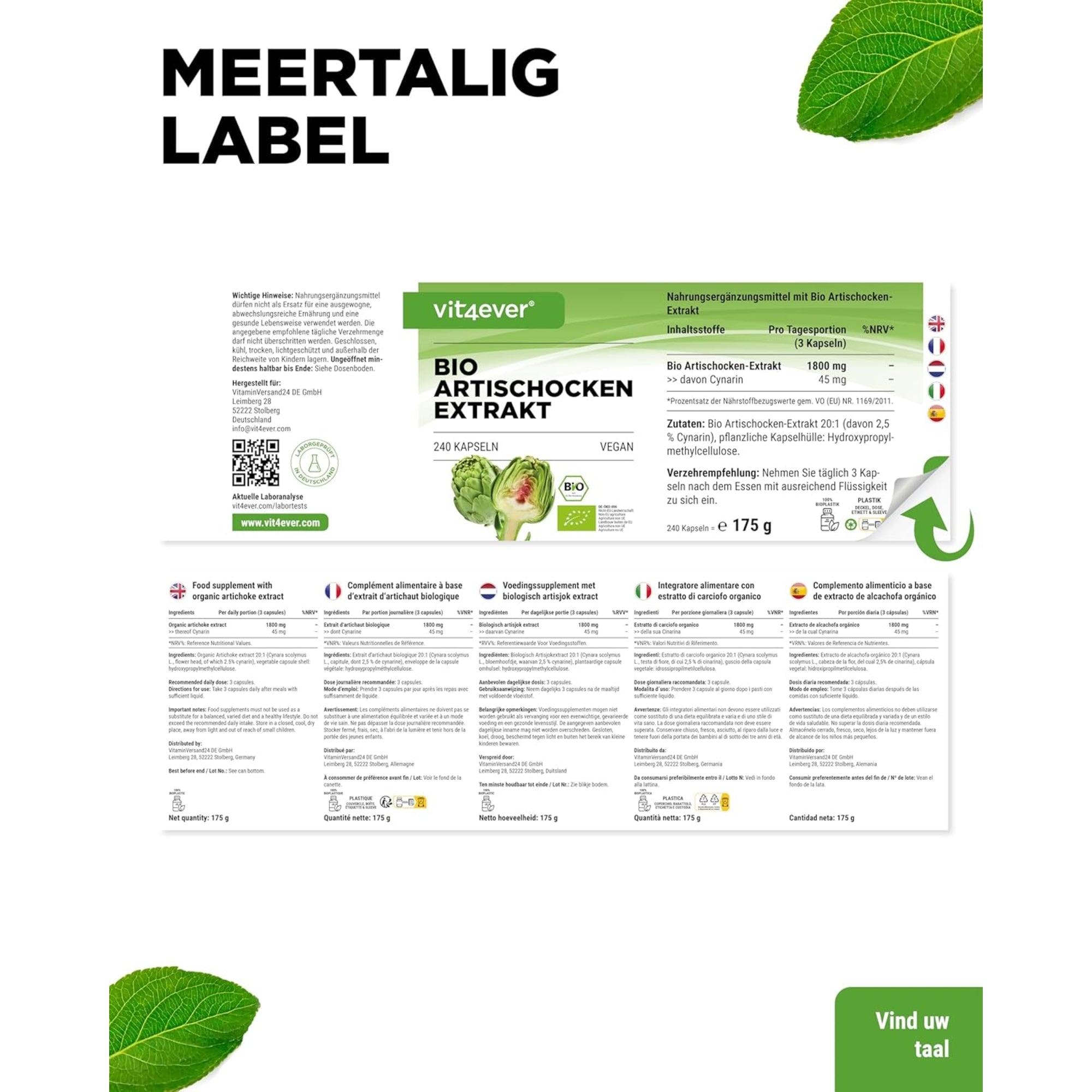 Bio-Artischockenextrakt | 240 Kapseln | Vit4ever