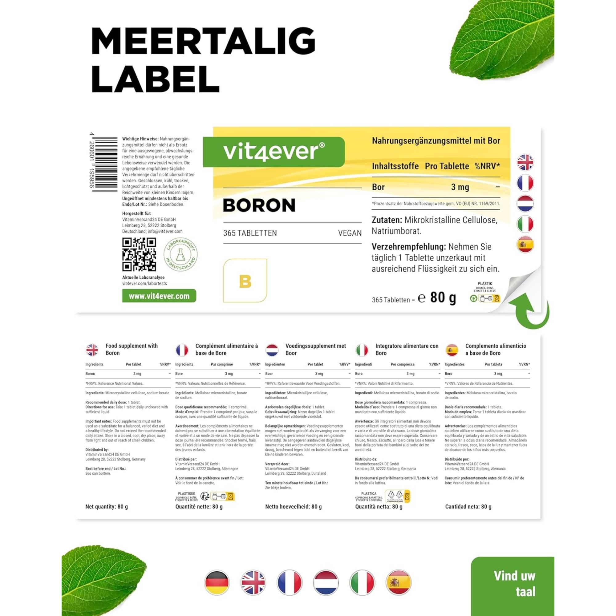 Borium (Boron) 3 mg | 365 tabletten | Vit4ever