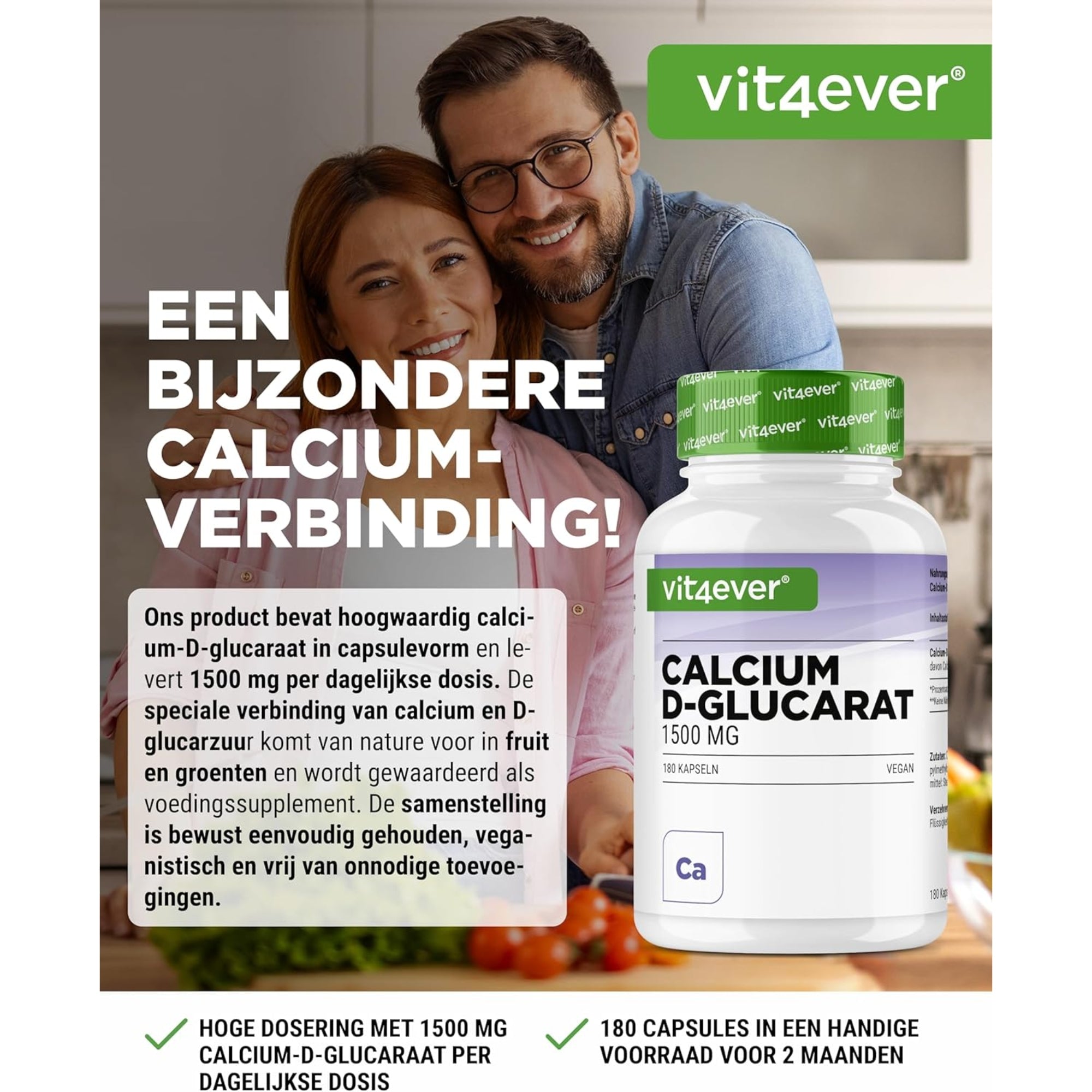 Calcium D-Glucaraat 1500mg | 180 Capsules | Vit4ever