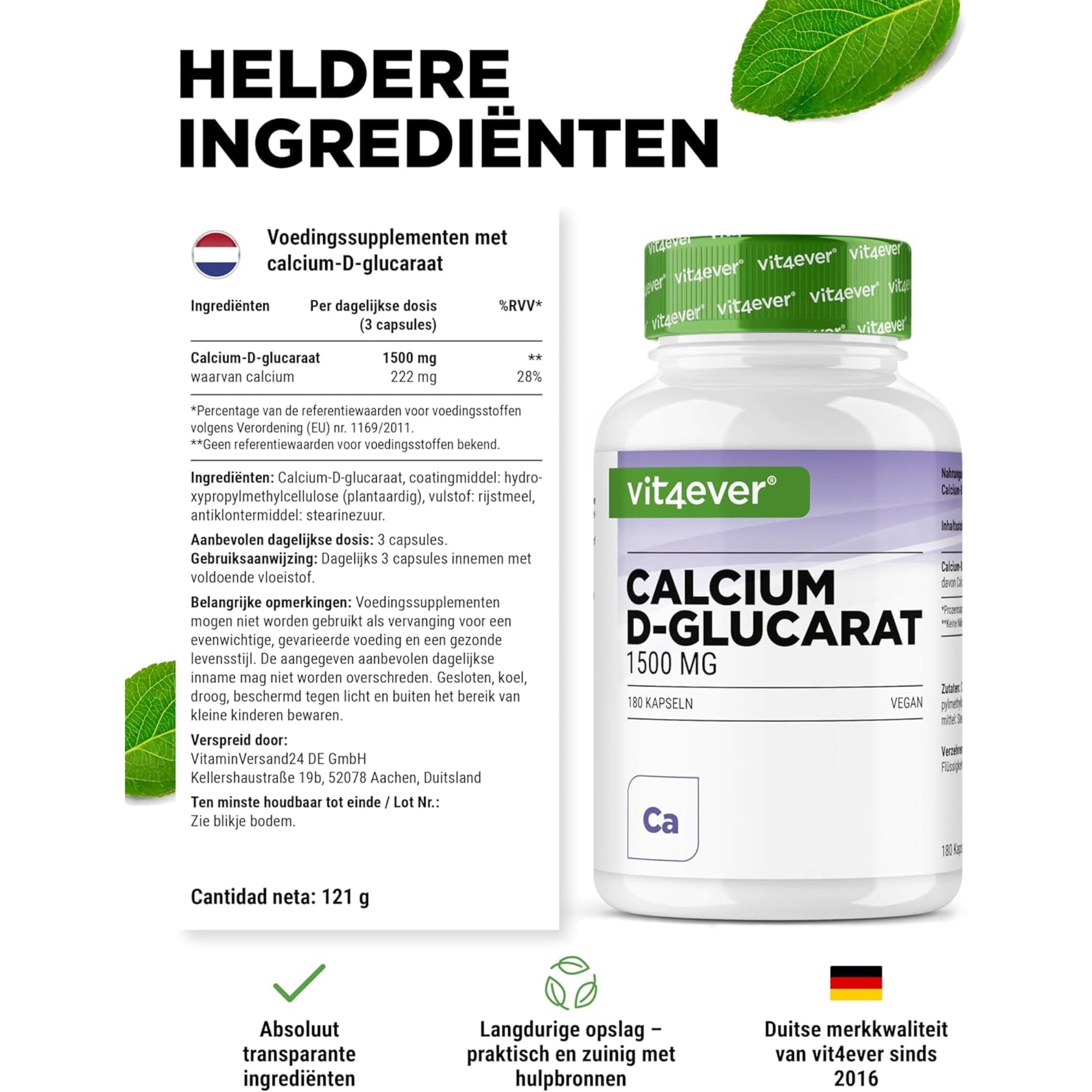 Calcium D-Glucaraat 1500mg | 180 Capsules | Vit4ever