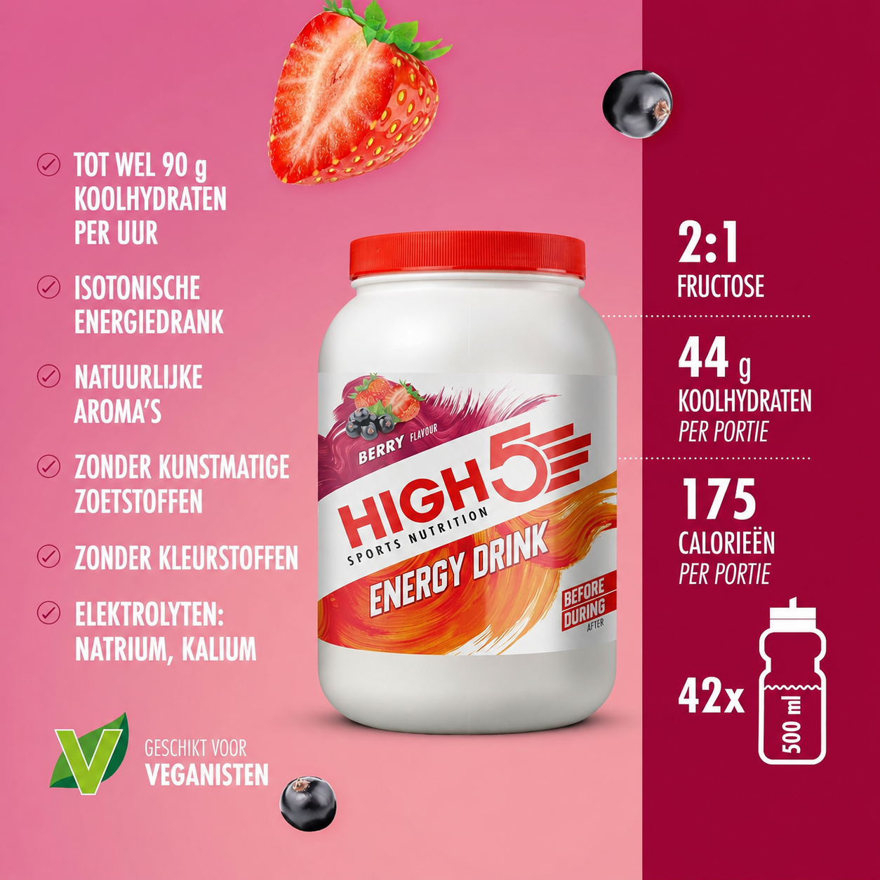 HIGH5 Energy Drink Berry | Koolhydraat-elektrolytenpoeder