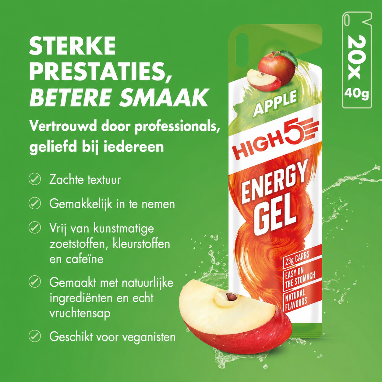 HIGH5 Energy Gel Apple | 20 x 40g | 23g Koolhydraten per Gel