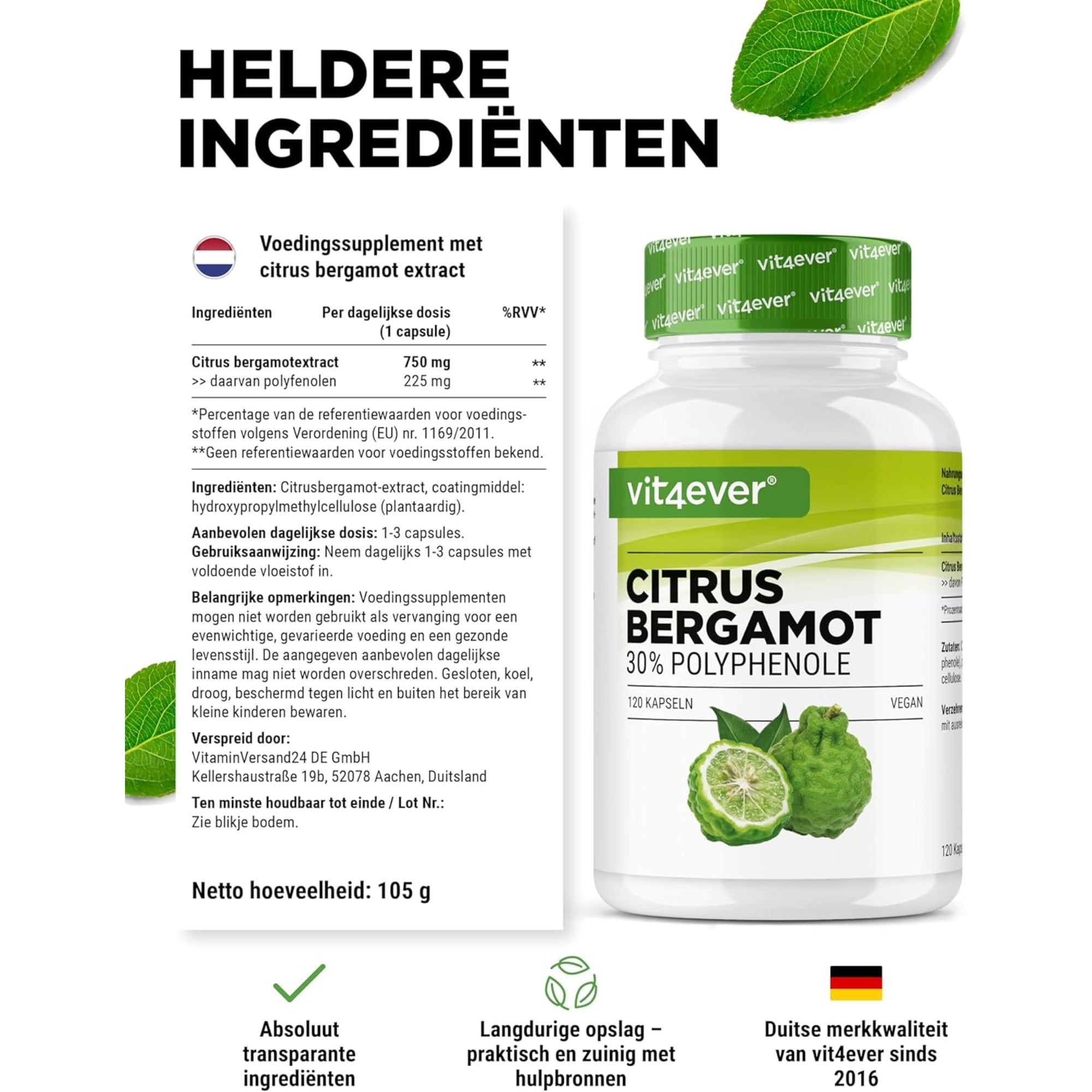 Citrus Bergamot 750mg | 120 capsules | Vit4ever