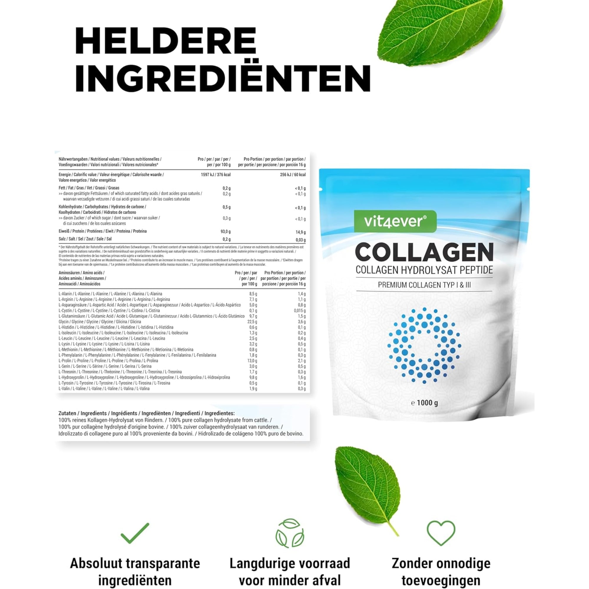 Runder Collageen Hydrolysaat Peptiden | Type I & III | Vit4ever