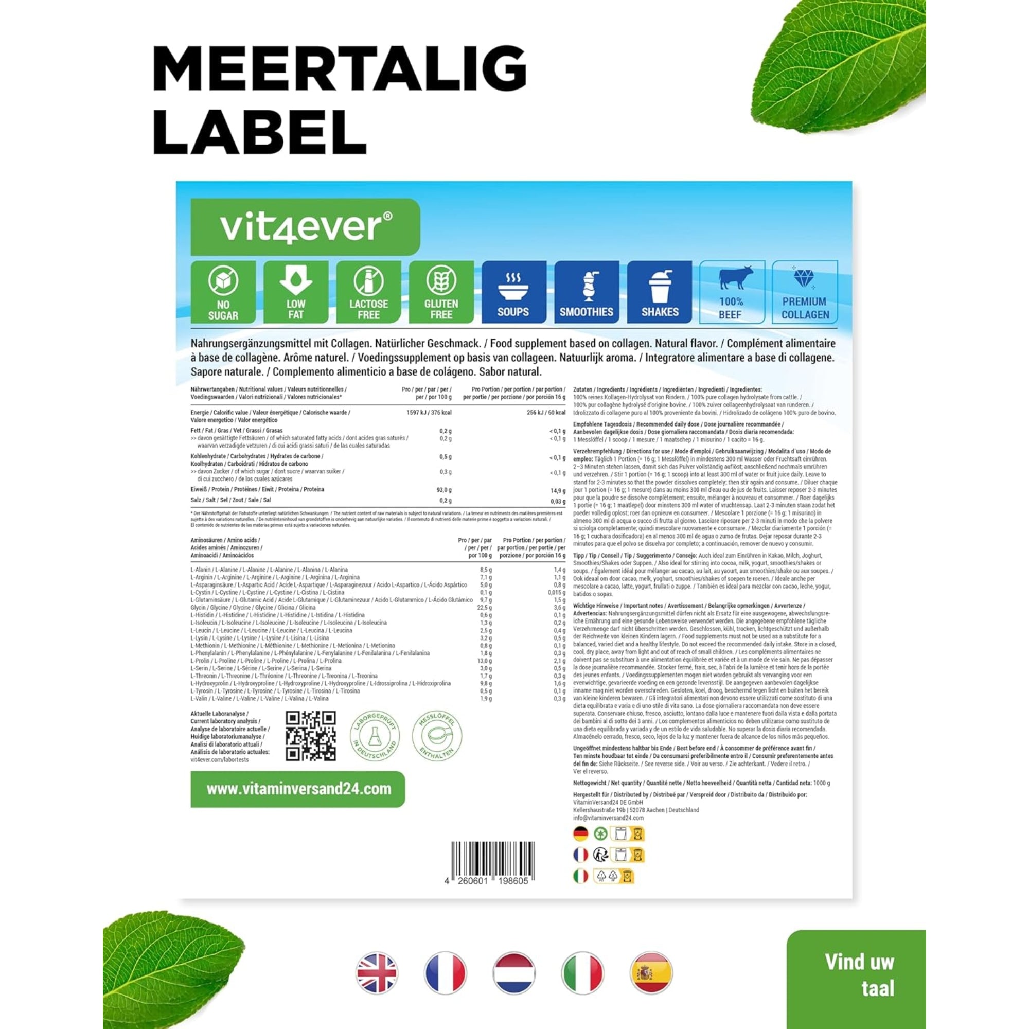 Runder Collageen Hydrolysaat Peptiden | Type I & III | Vit4ever