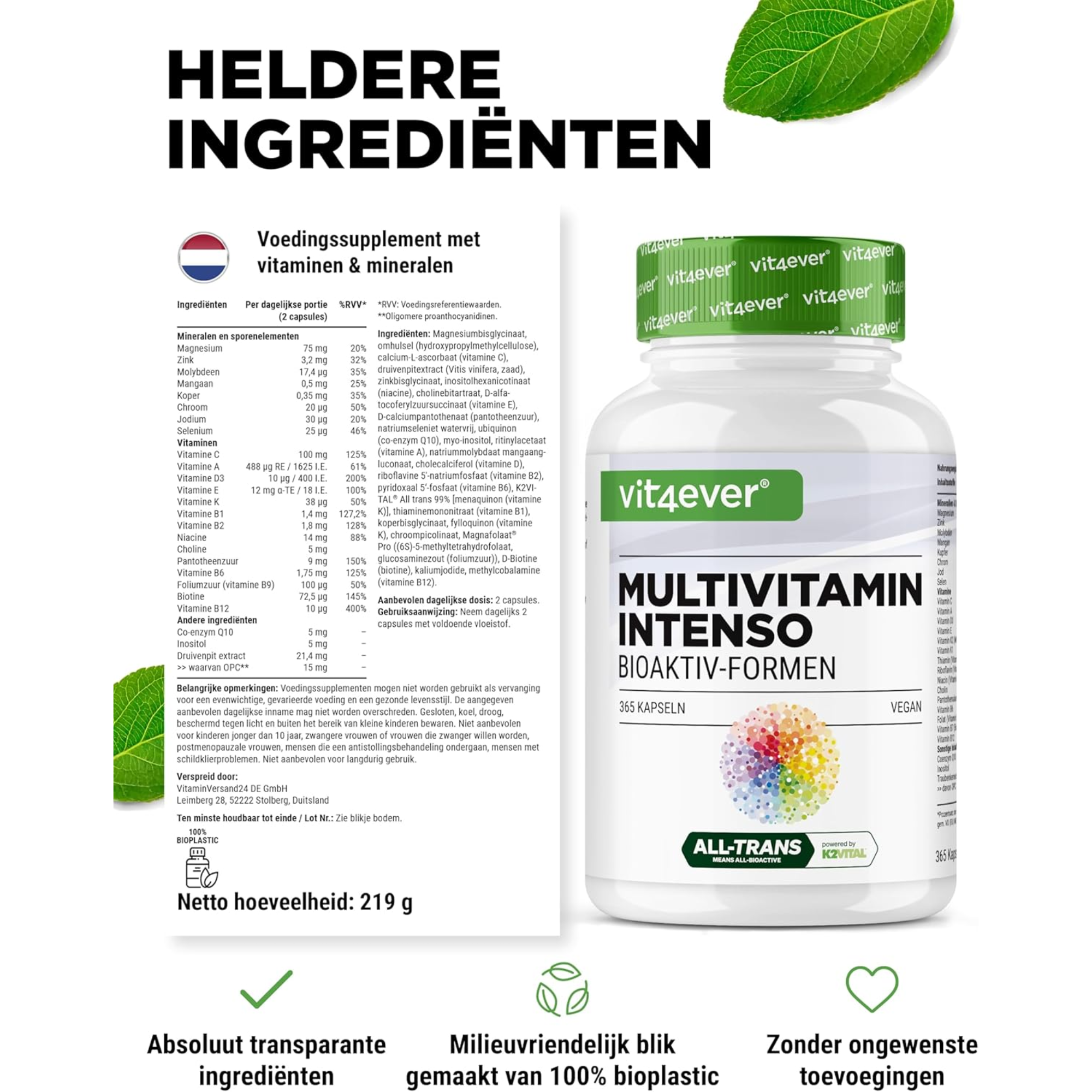 Vit4ever Premium Multivitamin AZ – 365 hochdosierte Kapseln mit bioaktiven Formen und Markeninhaltsstoffen – Vitamine + Mineralstoffe – Vegan