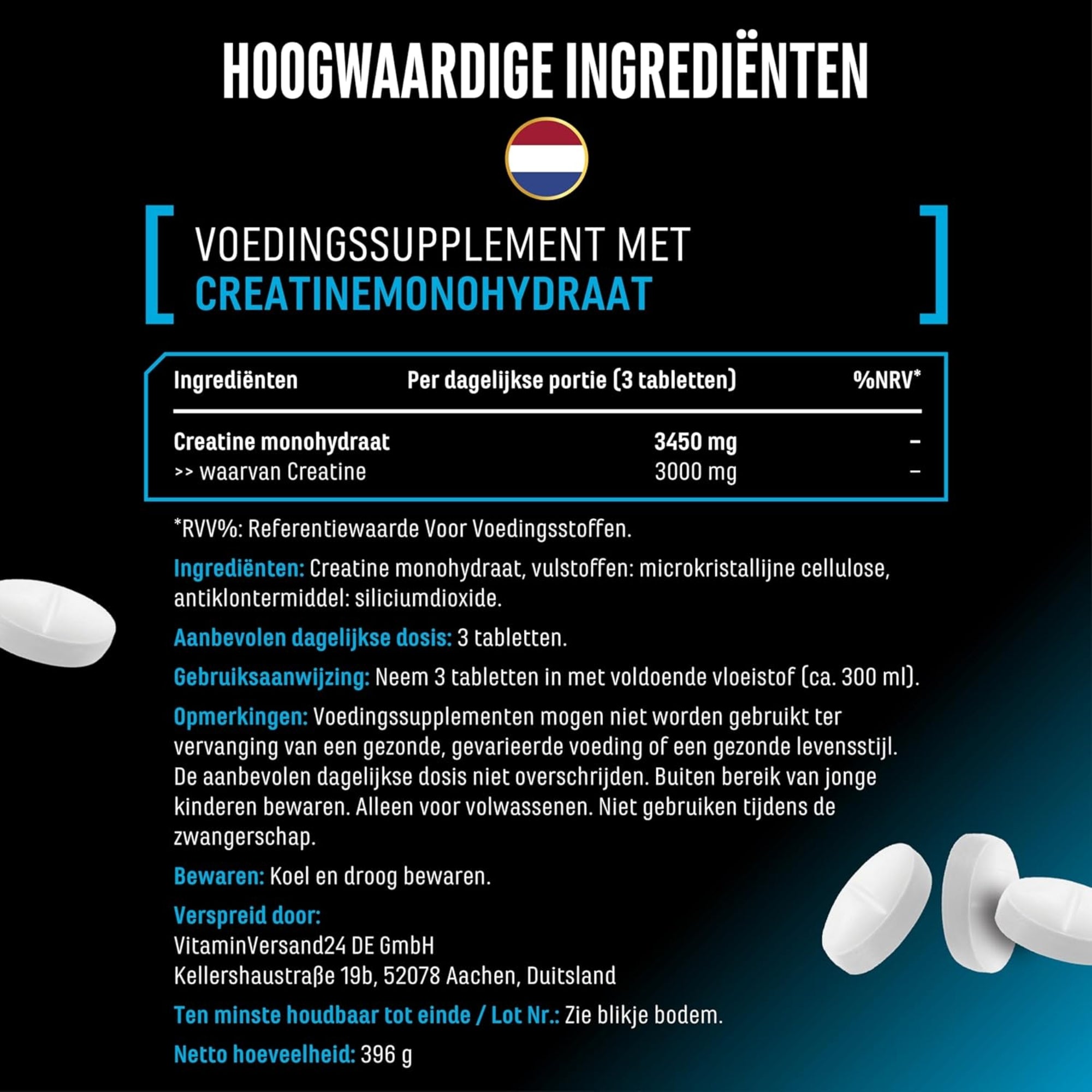 GEN German Elite Nutrition Creatine Ultra Tabs Voedingswaardentabel en ingrediënten in het Nederlands