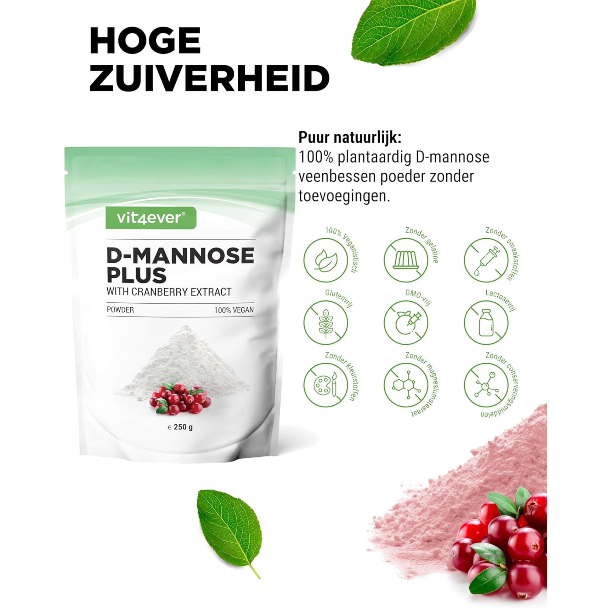 D-Mannose + Cranberry Poeder | 250 g | Vit4ever