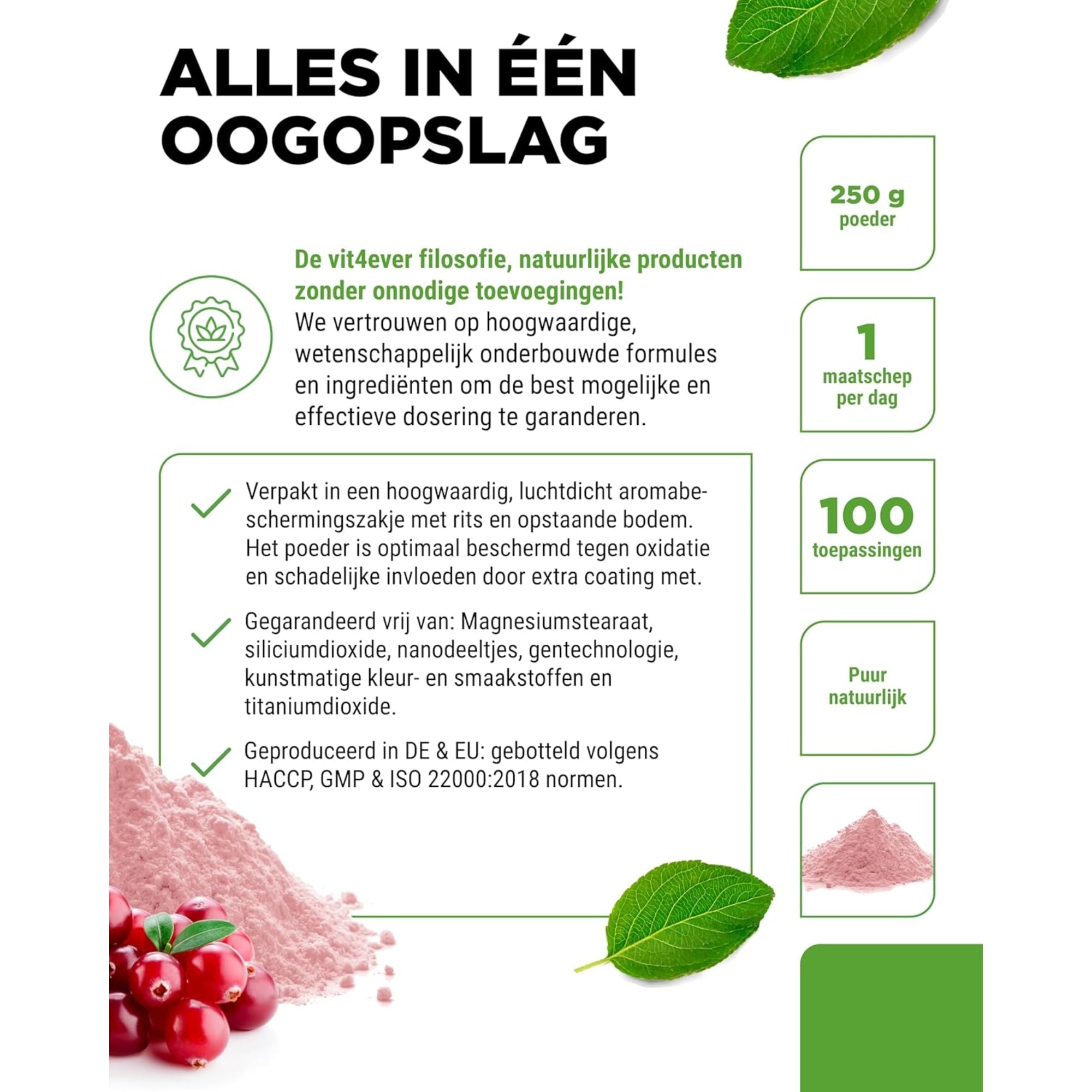 D-Mannose + Cranberry Poeder | 250 g | Vit4ever