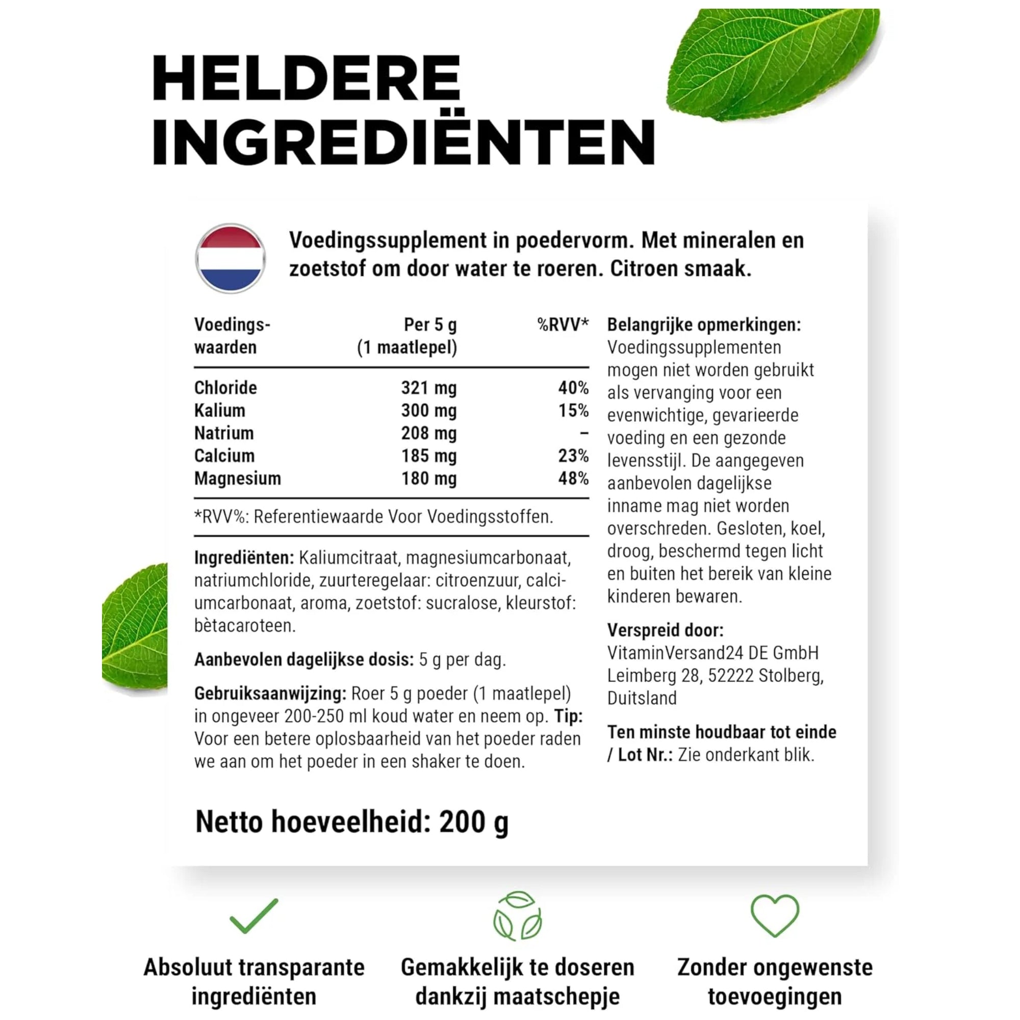 Elektrolyten hydratatie poeder ingrediënten vit4ever
