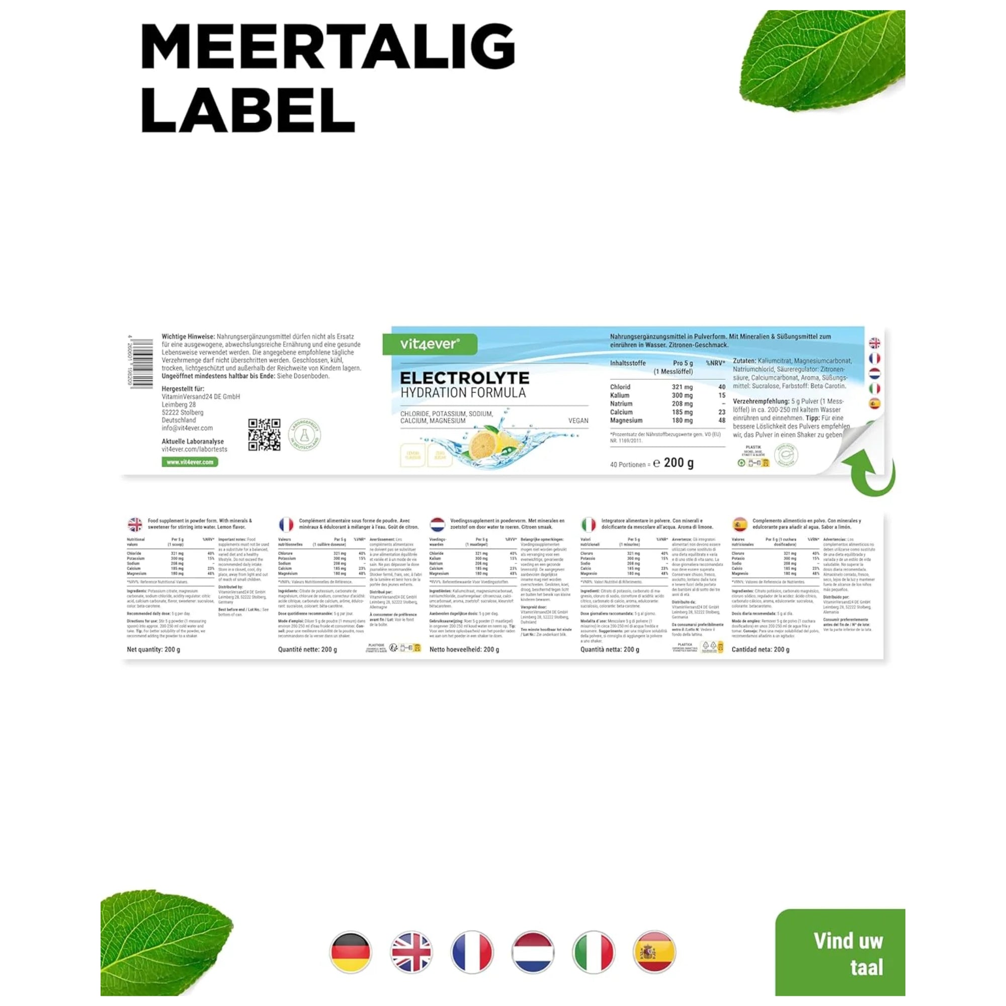 elektrolyten hydratatie poeder label vit4ever